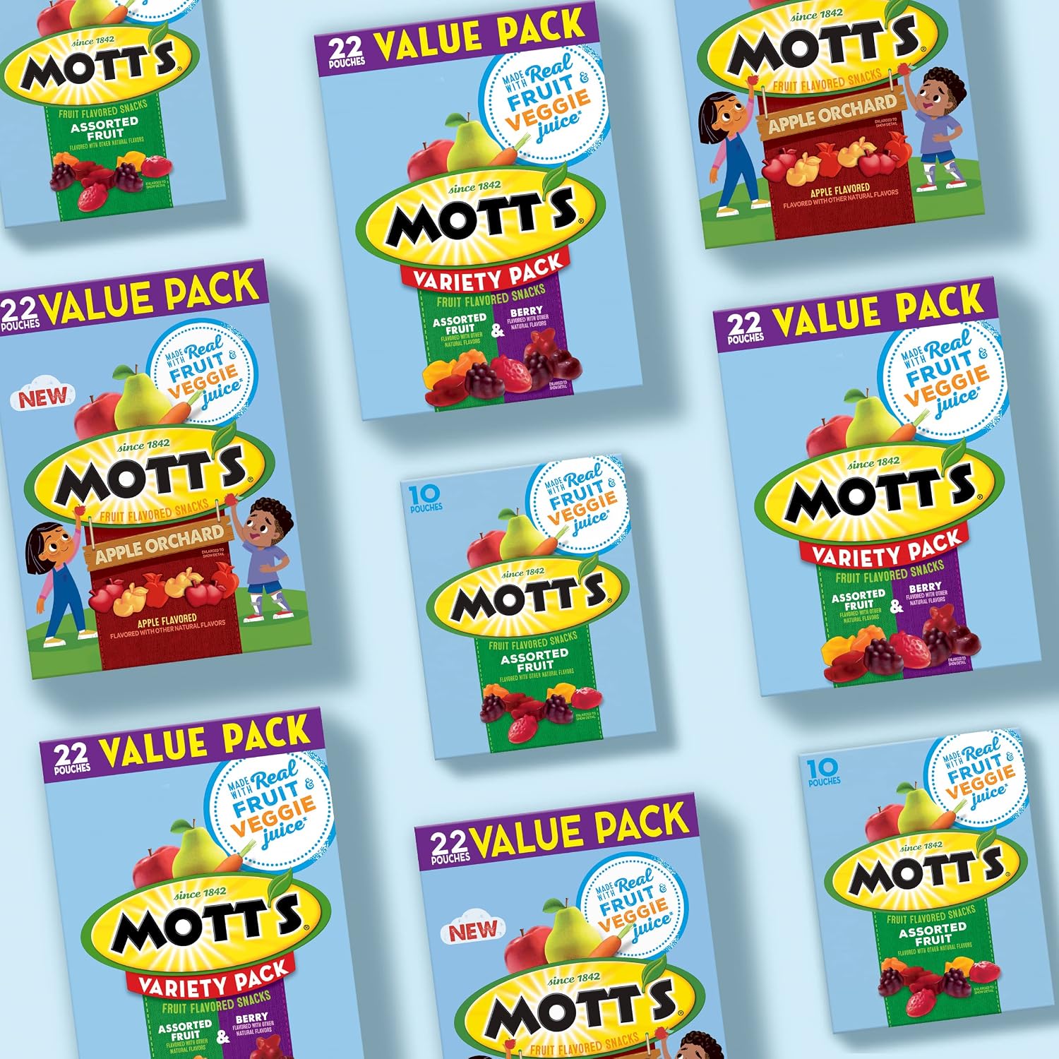 Mott's Fruit Flavored Snacks, Assorted Fruit, Pouches, 0.8 oz, 22 ct (Pack of 6)