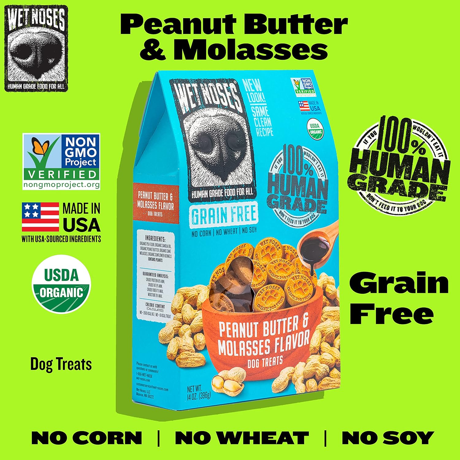 Wet Noses Organic Crunchy Dog Treats – All-Natural, Human-Grade, Non-GMO, Healthy Training & Delicious Snacks for Dogs