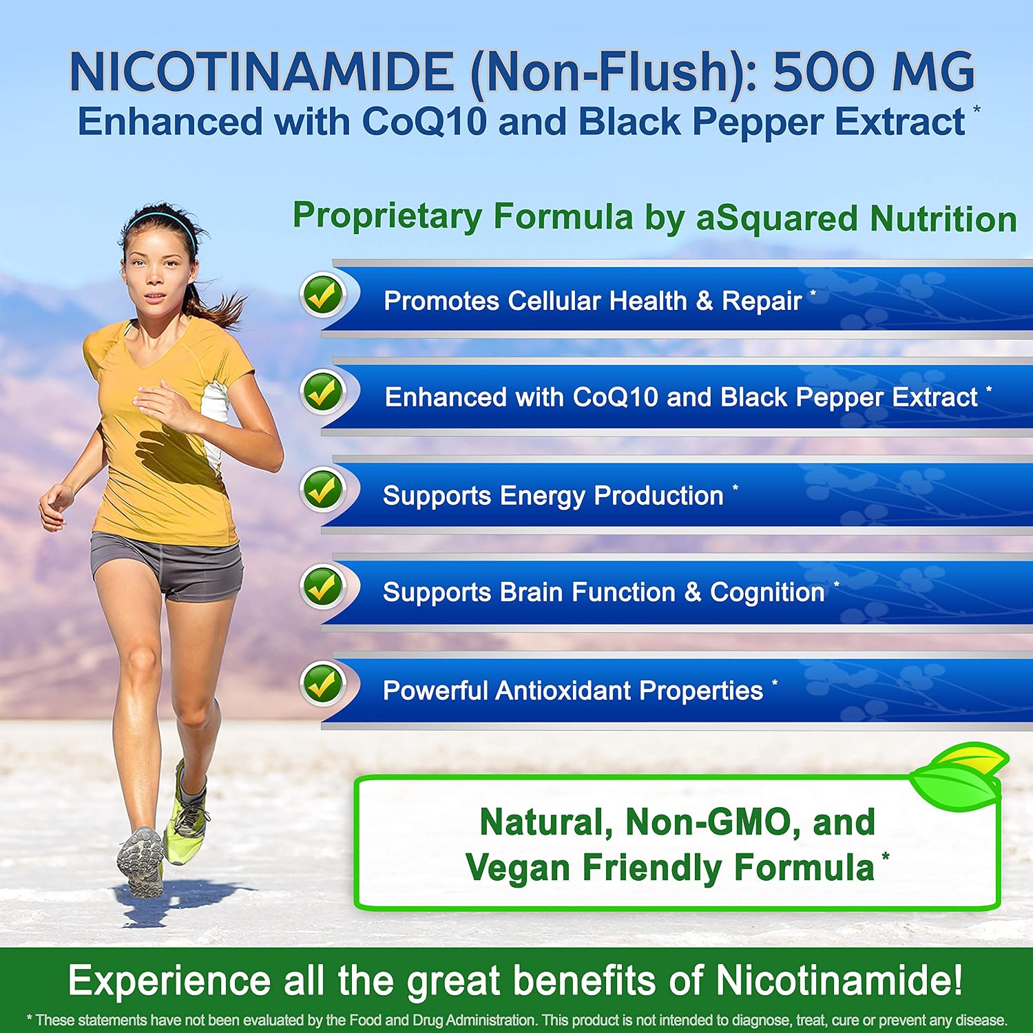 Nicotinamide with CoQ10 (120 Capsules) - Vitamin B3 500mg (Niacinamide Flush Free) - Coenzyme Q10 Powder - VIT B-3 & Coq 10 Supplement Pills to