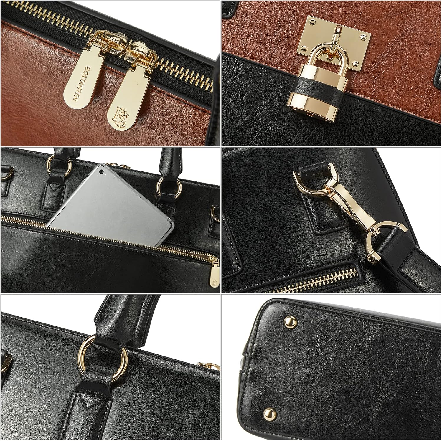 BOSTANTEN Briefcase for Women Leather 15.6 inch Laptop Shoulder Bag Office Work Crossbody Handbag