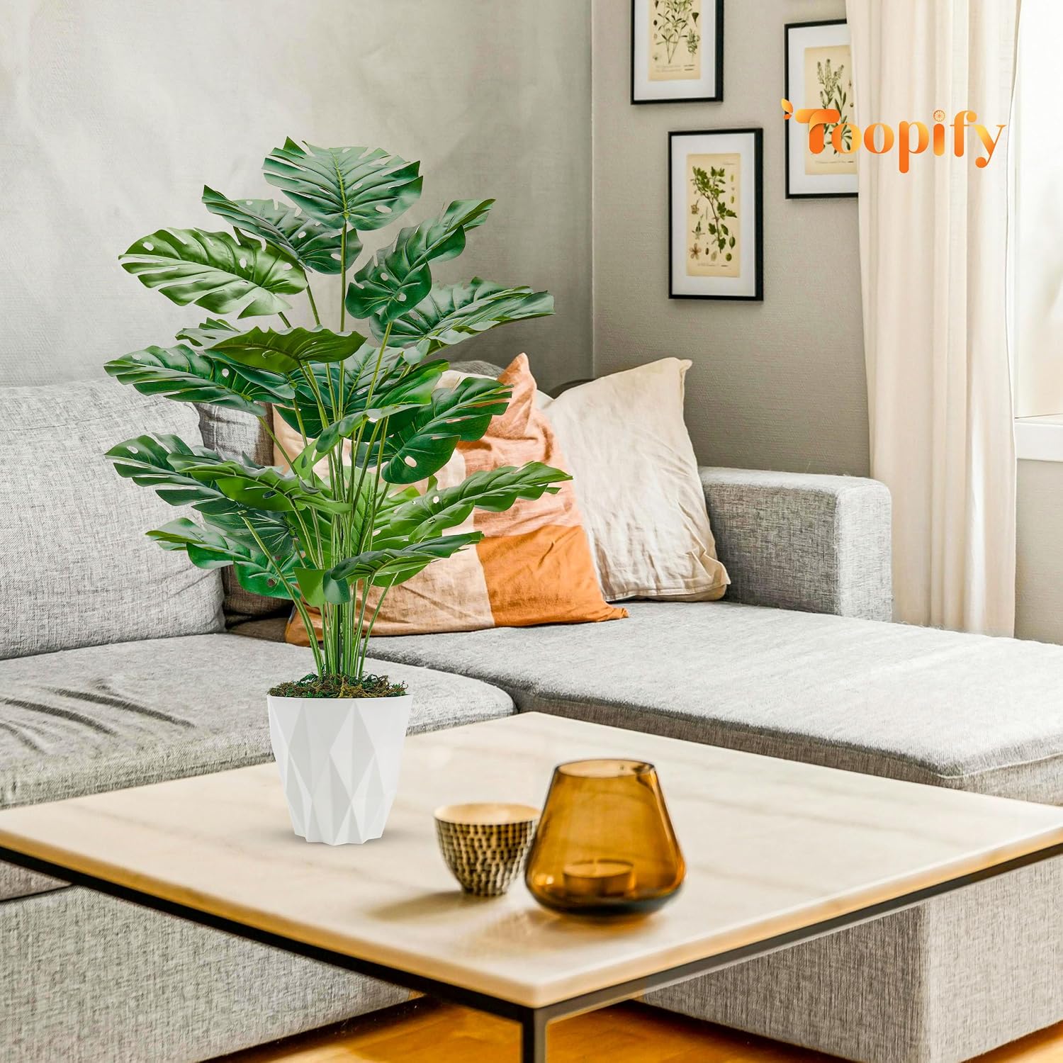 Toopify 19" Artificial Monstera Plant, Fake Plants for Indoor Outdoor Decor
