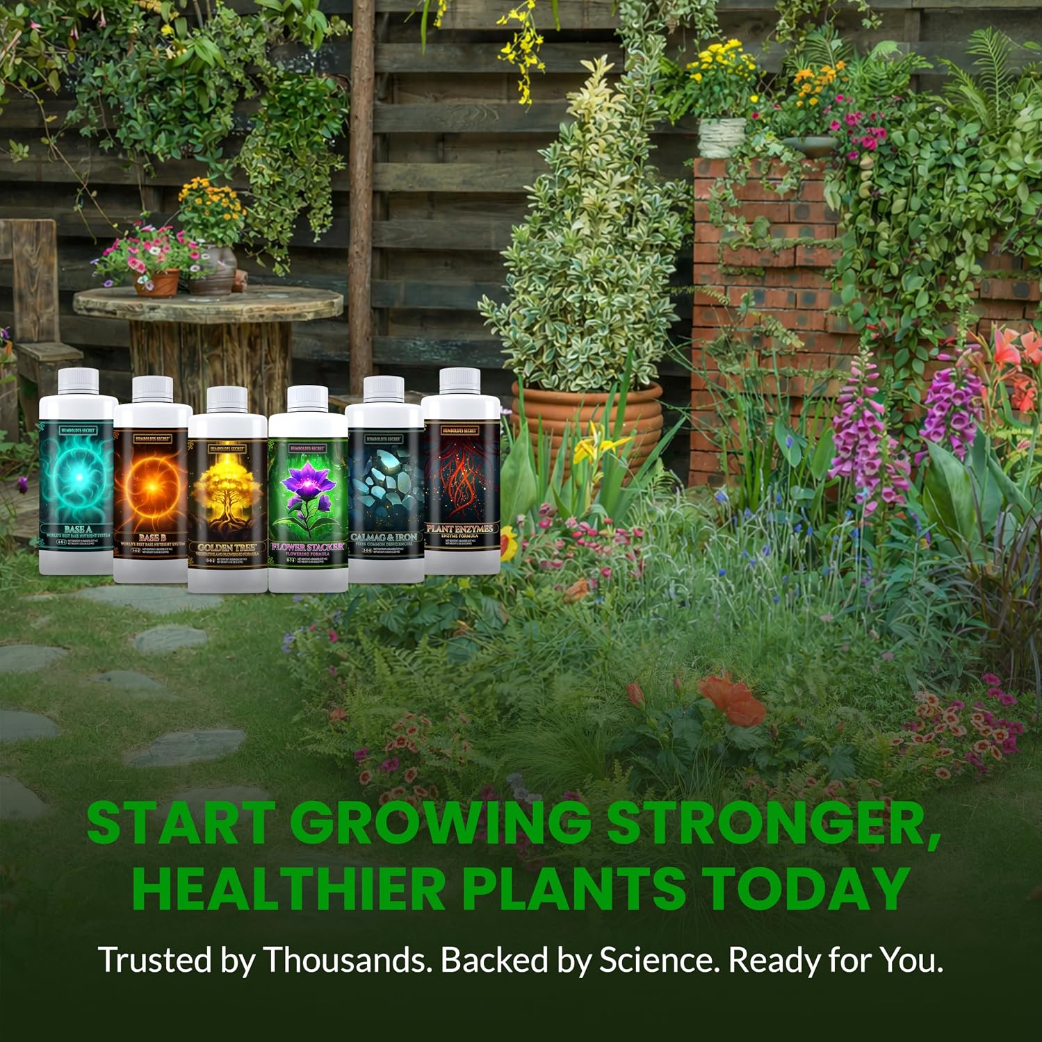 Humboldts Secret Starter Kit Pack | Indoor and Outdoor Plant Fertilizer and Hydroponic Nutrients | Base A & B, CalMag and Iron, Golden Tree, Flower Stacker, Plant Enzymes | Complete Garden System