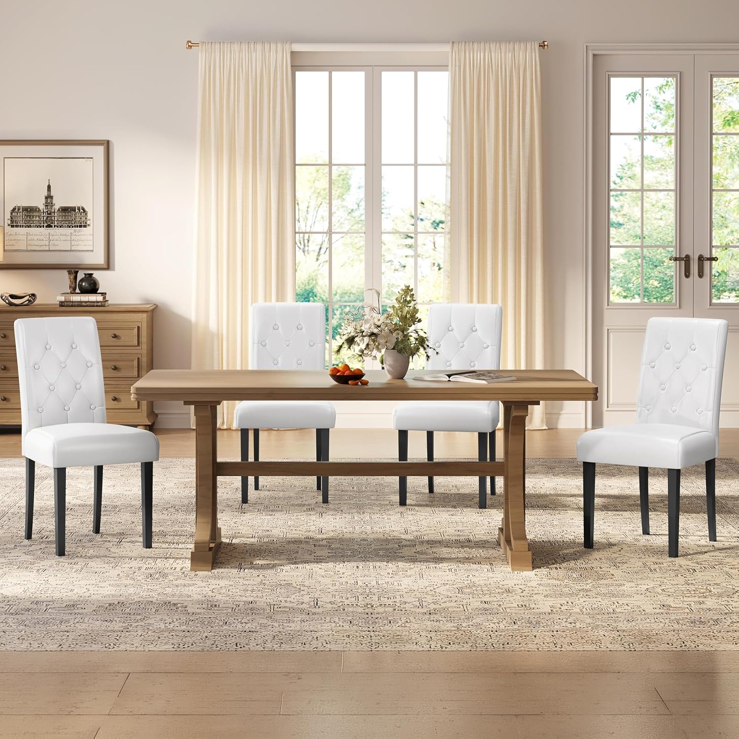 Yaheetech Dining Chairs Set of 2 Button Tufted Kitchen Chairs Brown