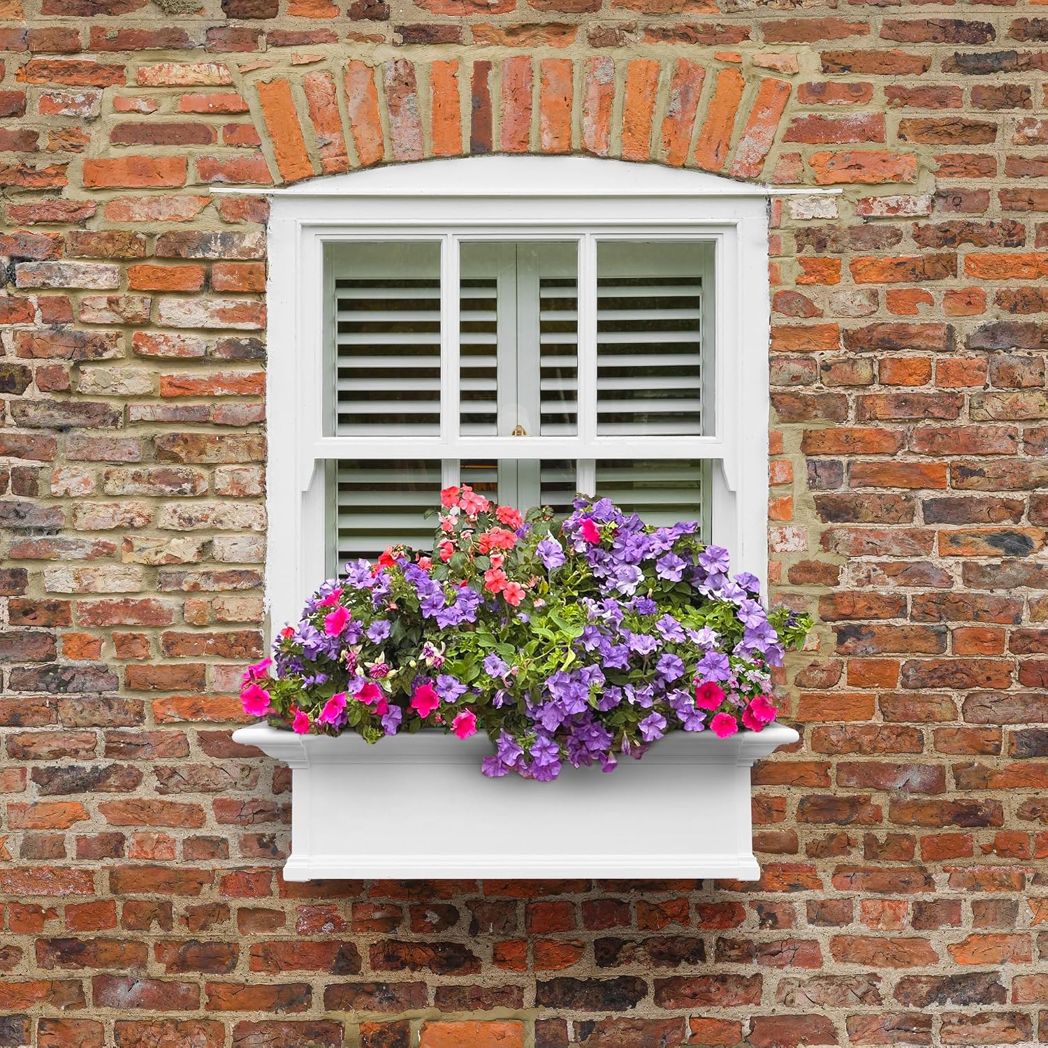 Mayne Yorkshire 60in Self-Watering Rectangular Window Box Planter, White | Self-watering, All season, Fade resistant, Customizable, Mounting brackets included, Built-in overflow, 15-year warranty