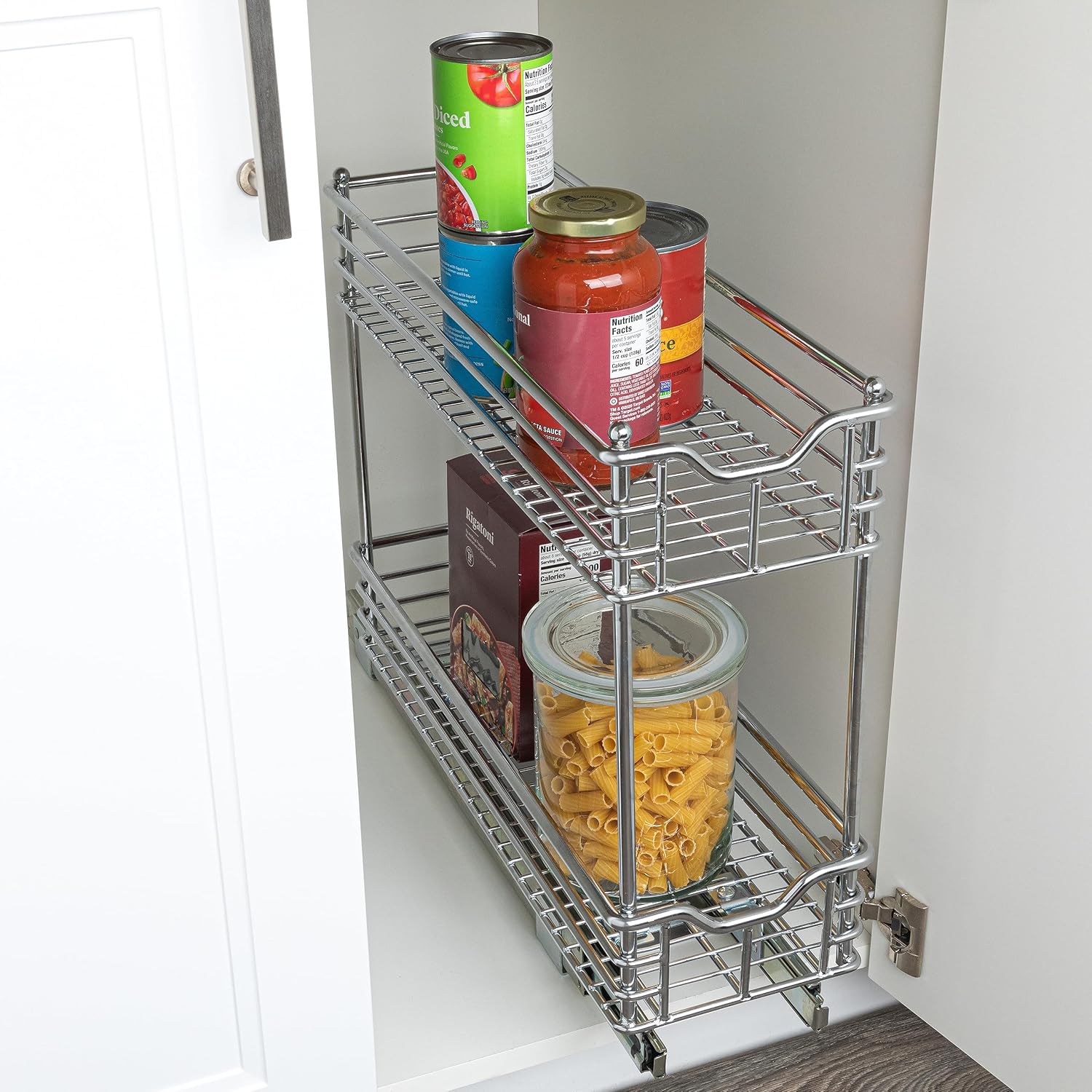 Household Essentials Glidez 2‑Tier Multipurpose Chrome‑Plated Steel Pull‑Out/Slide‑Out Under Cabinet Organizer, Chrome Finish