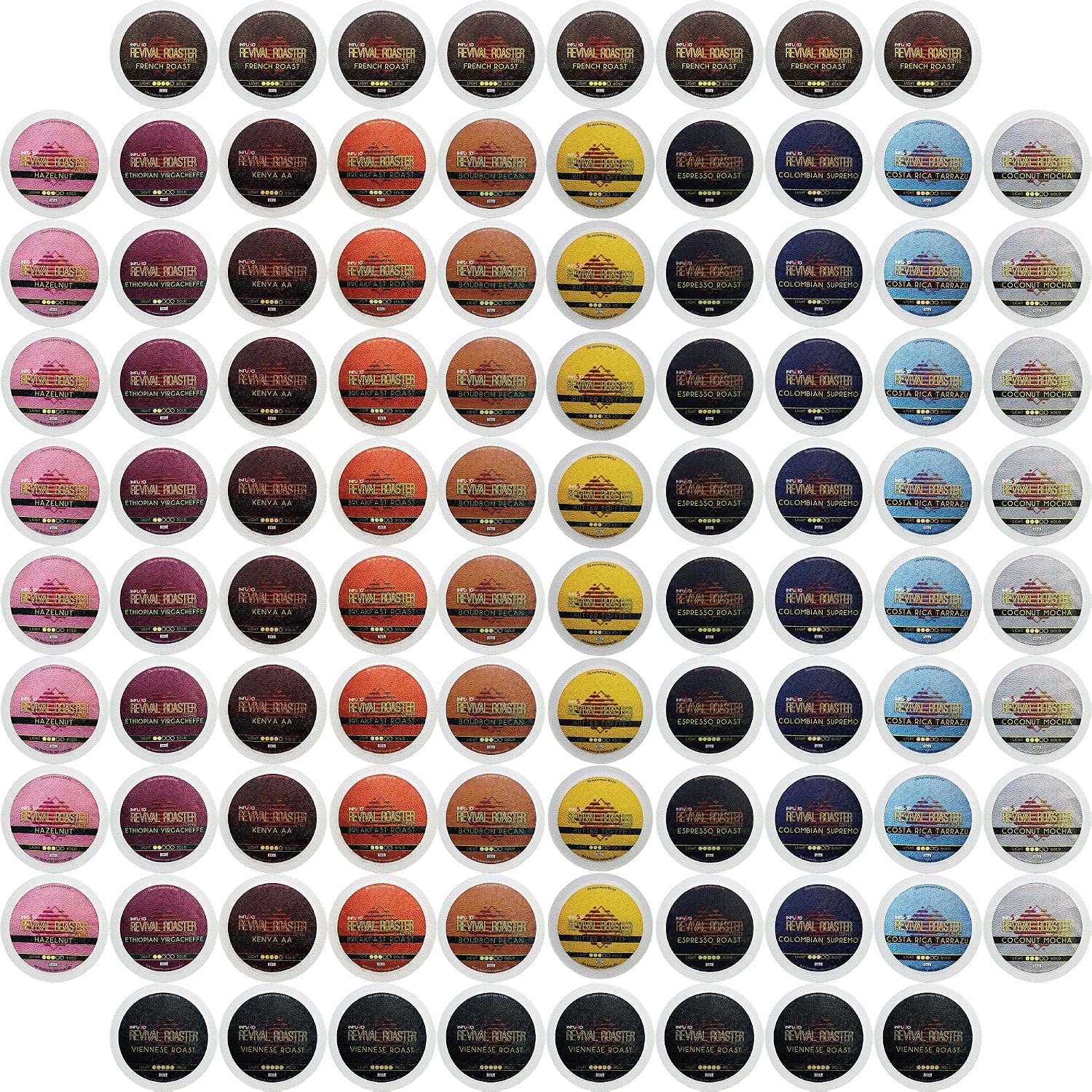 InfuSio Coffee Pods Variety Pack – 96 Count, 12 Blends of Crafted Origins and Indulgent Flavors Including Bourbon Pecan, Butter Toffee & Hazelnut, Medium & Dark Roast, No Sweeteners, Low Acid, Keurig Compatible