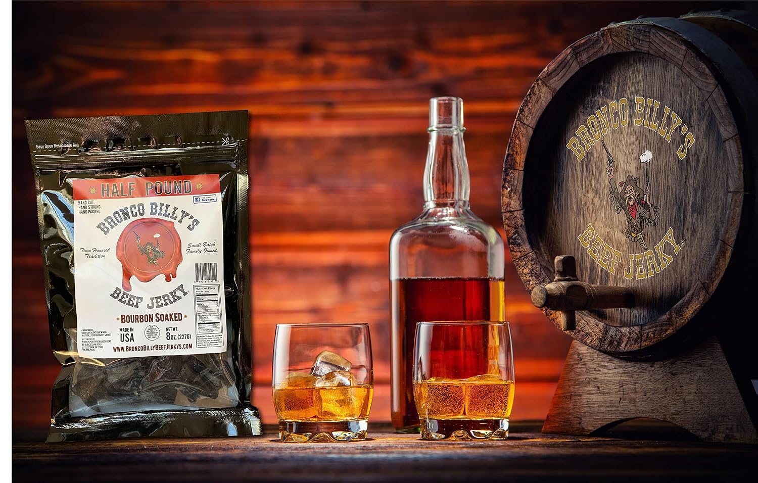 Bronco Billy's Beef Jerky Hickory Smoked Old Country Half Pound Resealable Bag