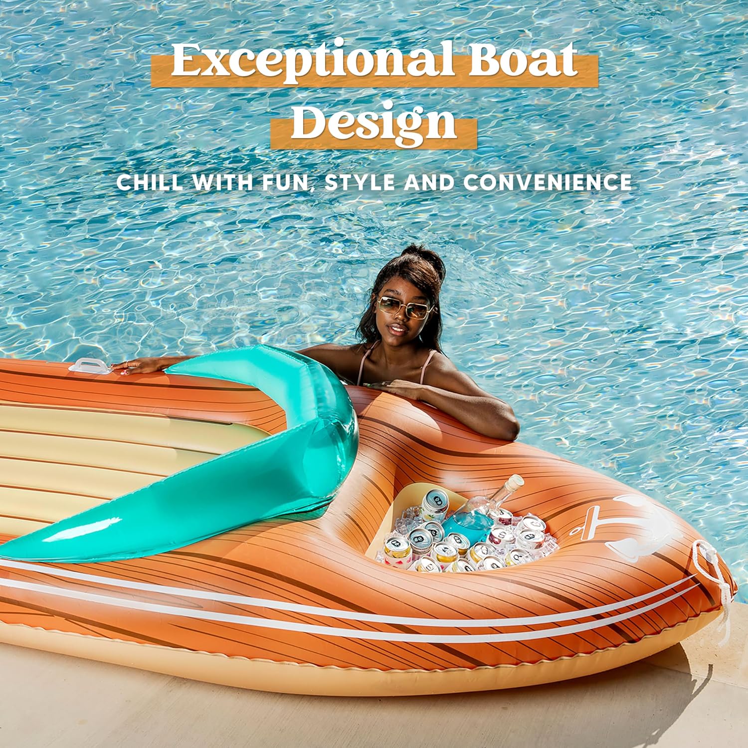 JOYIN Giant Boat Float with Cooler - Inflatable Boat Funny Pool Floats Raft with Reinforced Cooler