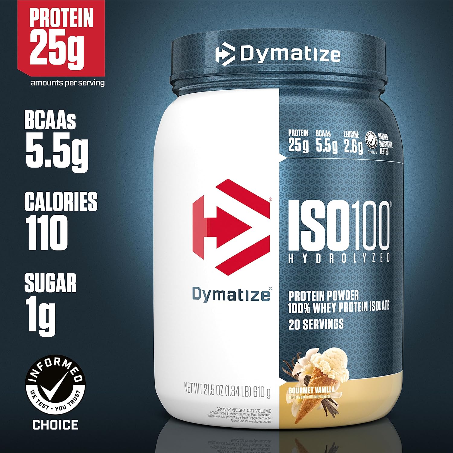 Dymatize ISO100 Protein Powder, 100% Whey Isolate, Gourmet Chocolate | 25g Protein, Hydrolyzed, Fast-Absorbing, Supports Muscle Health, 5.5g BCAAs, Gluten-Free, 76 Servings, 5 lb