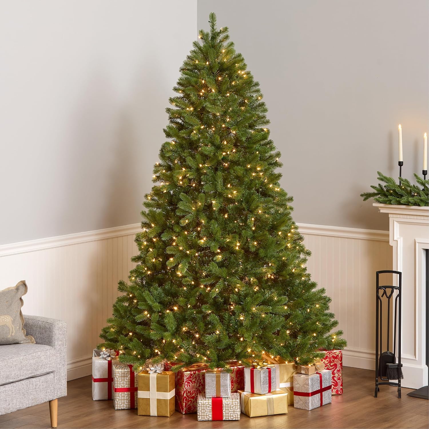 National Tree Company 7.5ft Pre-Lit Downswept Douglas Fir Christmas Tree | 750 Clear Lights, 1,867 Tips, Includes Stand, Artificial, Green