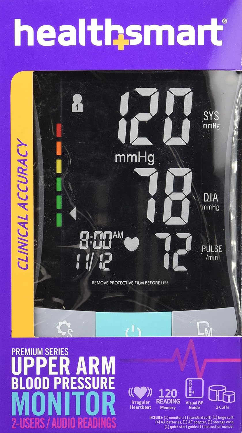 HealthSmart Digital Standard Wrist Blood Pressure Monitor with Automatic Adult Cuff That Displays Pulse Rate and Irregular Heartbeat Stores up to 60 Readings for 2 Users
