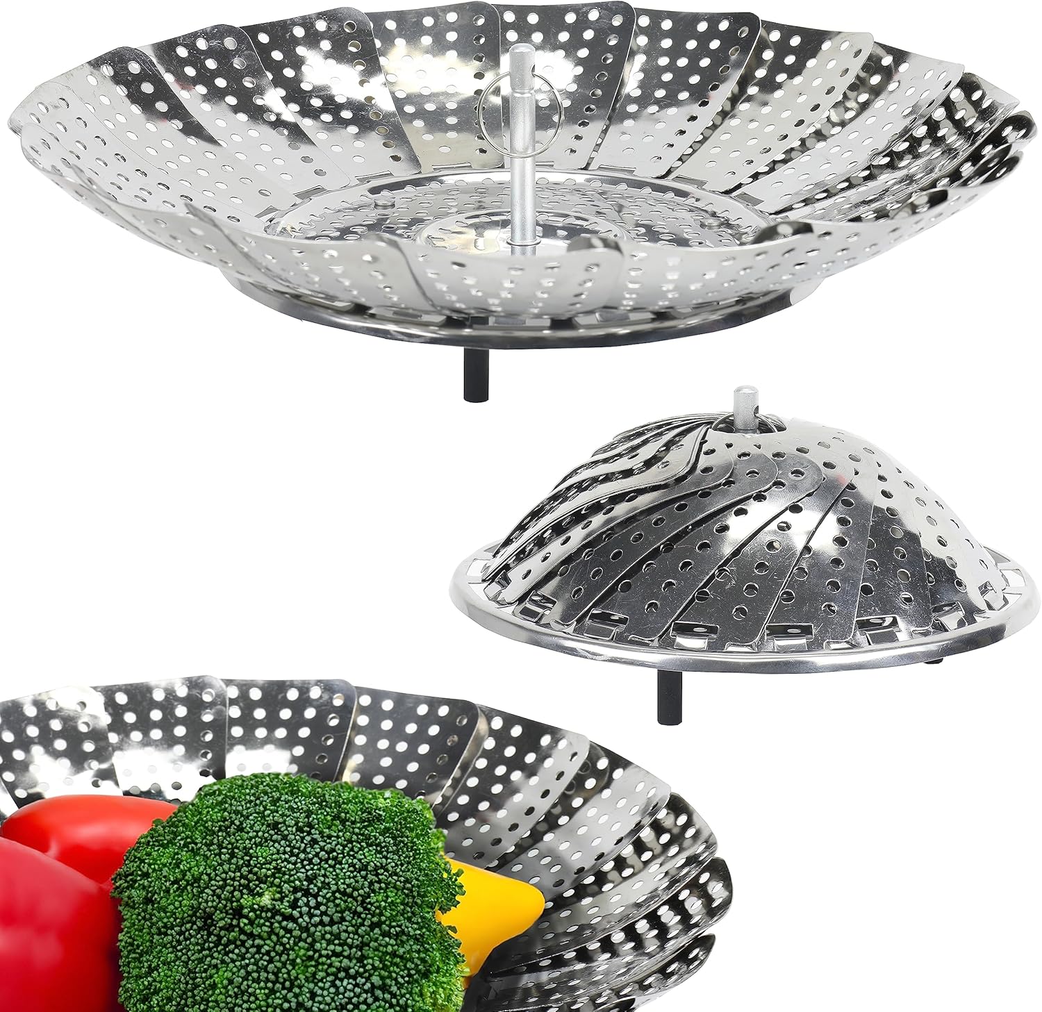 Chef Craft Classic Steamer Basket, 6 inch Diameter 9.5 inch Expanded, Stainless Steel