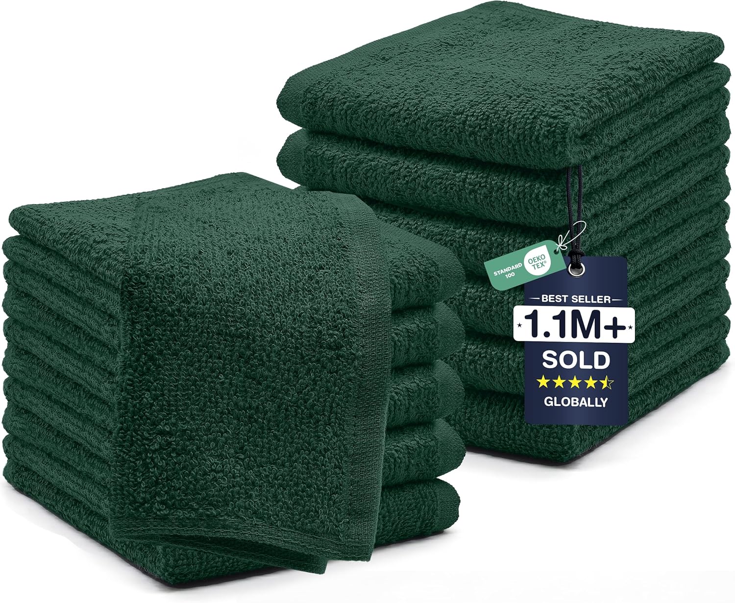 DAN RIVER 24 Pack Cotton Wash Cloths Set for Showering [12x12] White