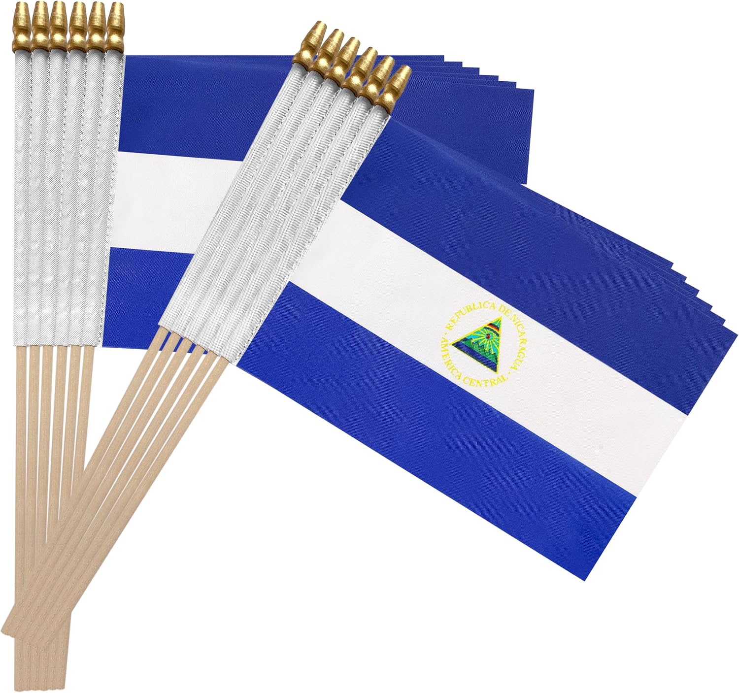 TSMD Nicaragua Stick Flag Nicaraguan Small Mini Hand Held Flags,5x8 Inch,12 Pack