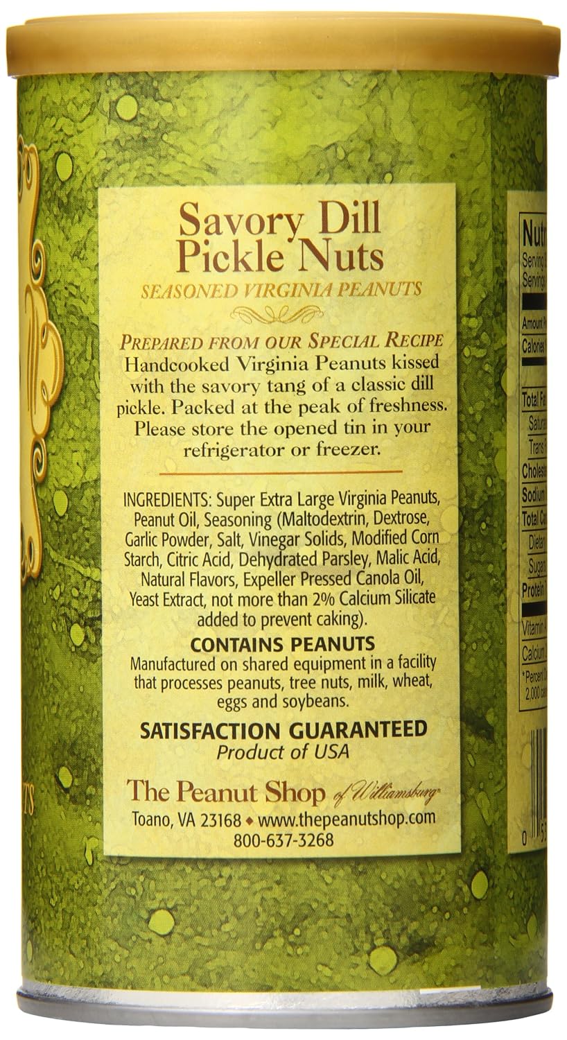 The Peanut Shop of Williamsburg Dill Pickle Flavored Peanuts, Extra Large Virginia Nuts, Gluten-Free - 9 Oz Tin