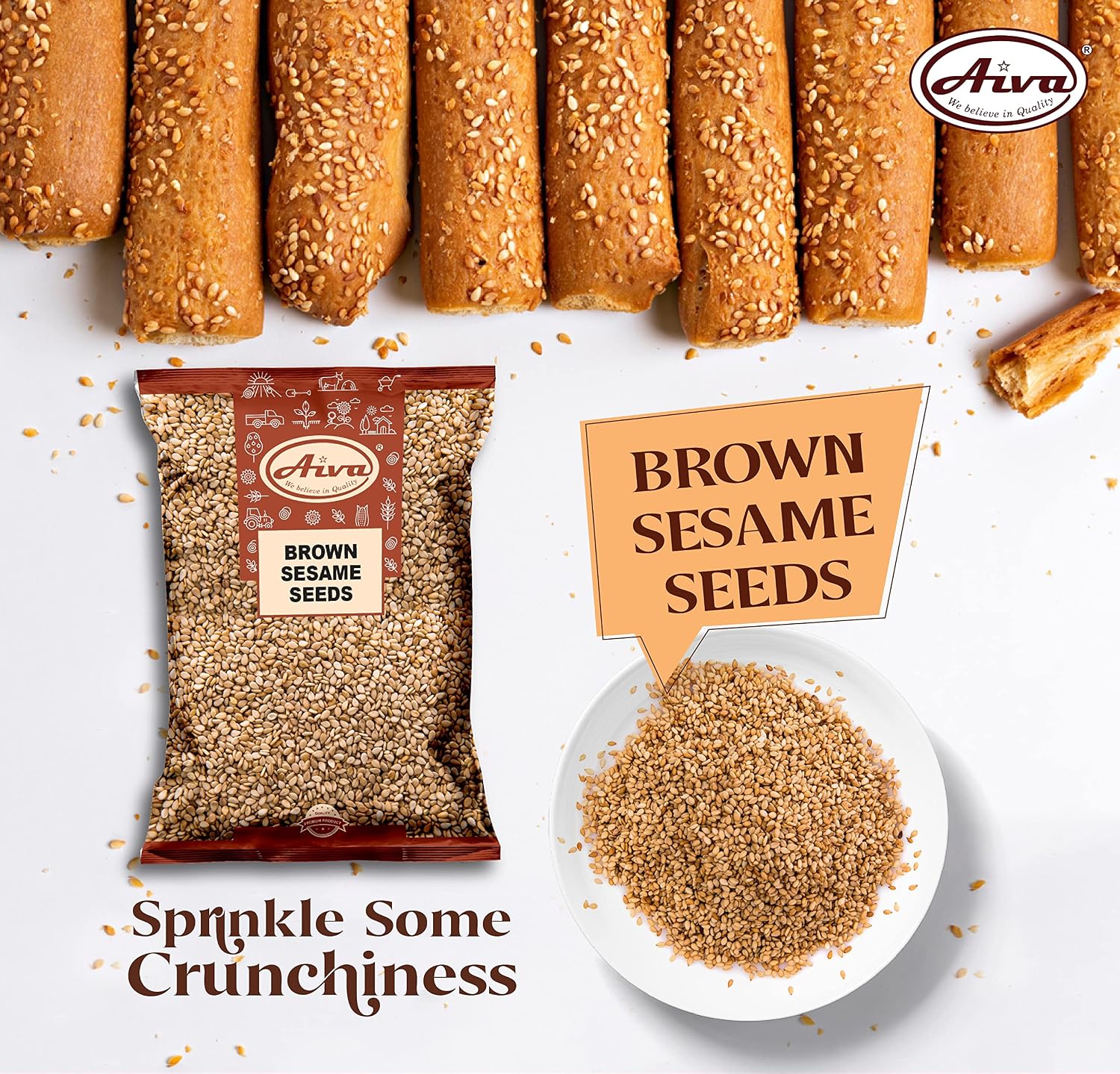 Aiva Sesame Seeds Brown | Sesame Seeds Whole | Hulled Sesame Seeds - (5 LB) – Whole Unhulled Seeds for Cooking, Baking, and Garnishing