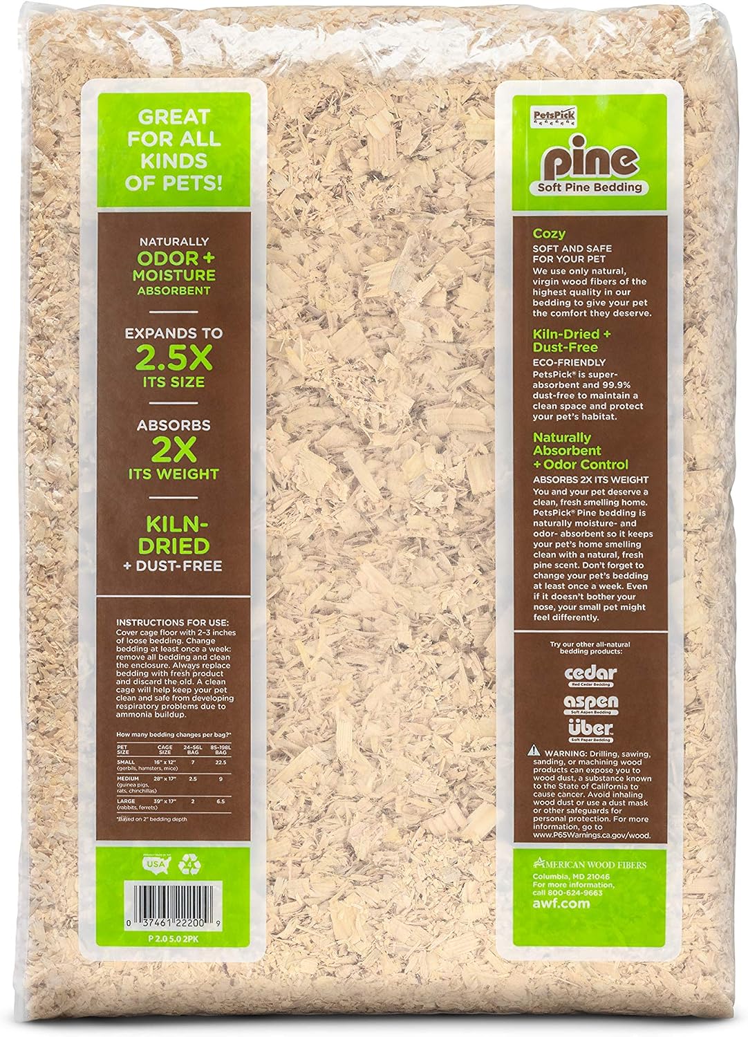 PETSPICK Pine Wood Bedding for Small Pets, Cages and Animal Habitats, 141 L | Pine bedding is sized for small pets and animal habitats; 141 L package supports cage and enclosure maintenance.