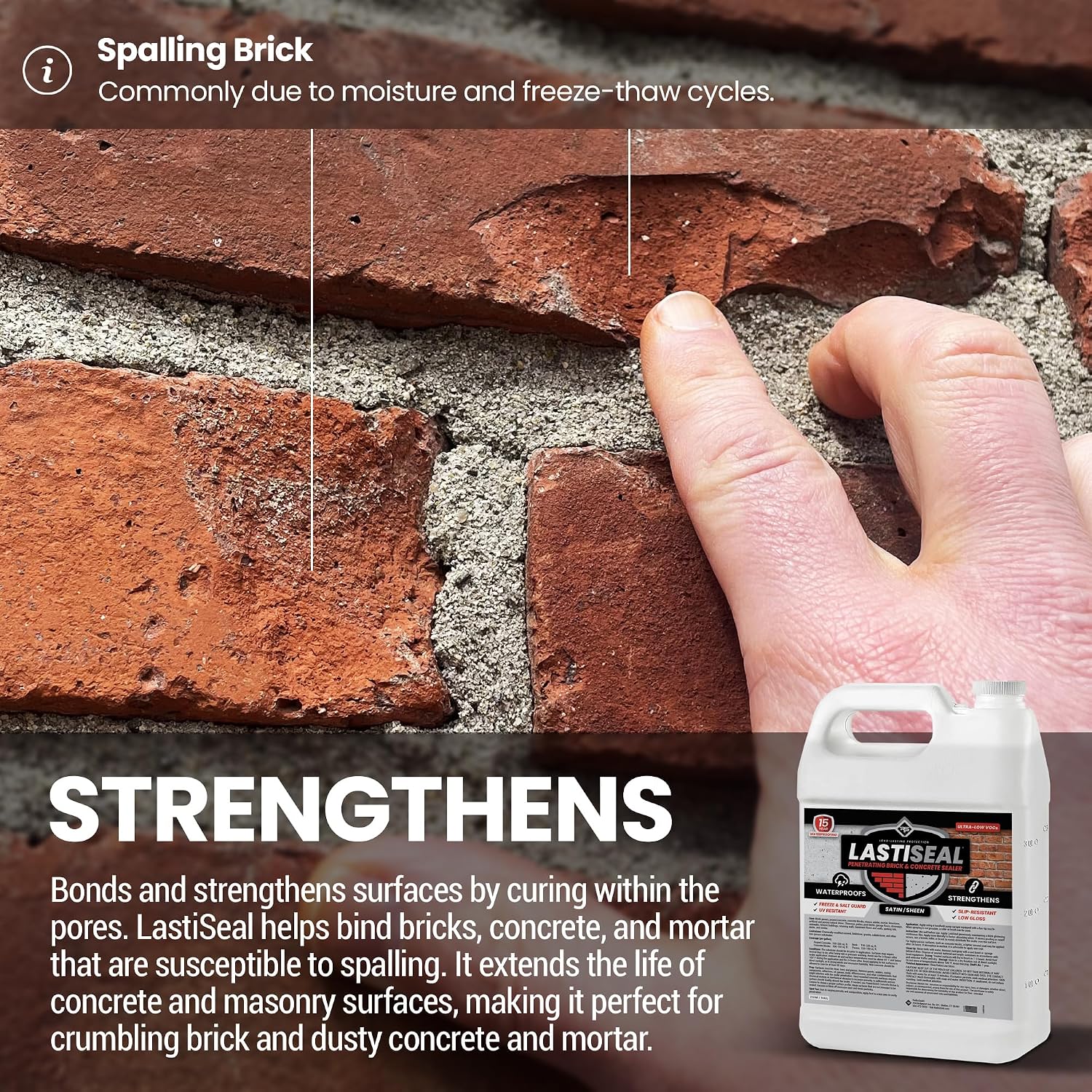 LastiSeal Brick & Concrete Sealer Satin (5-gal) - Water-Based Penetrating Sealer for Brick, Concrete, Stone