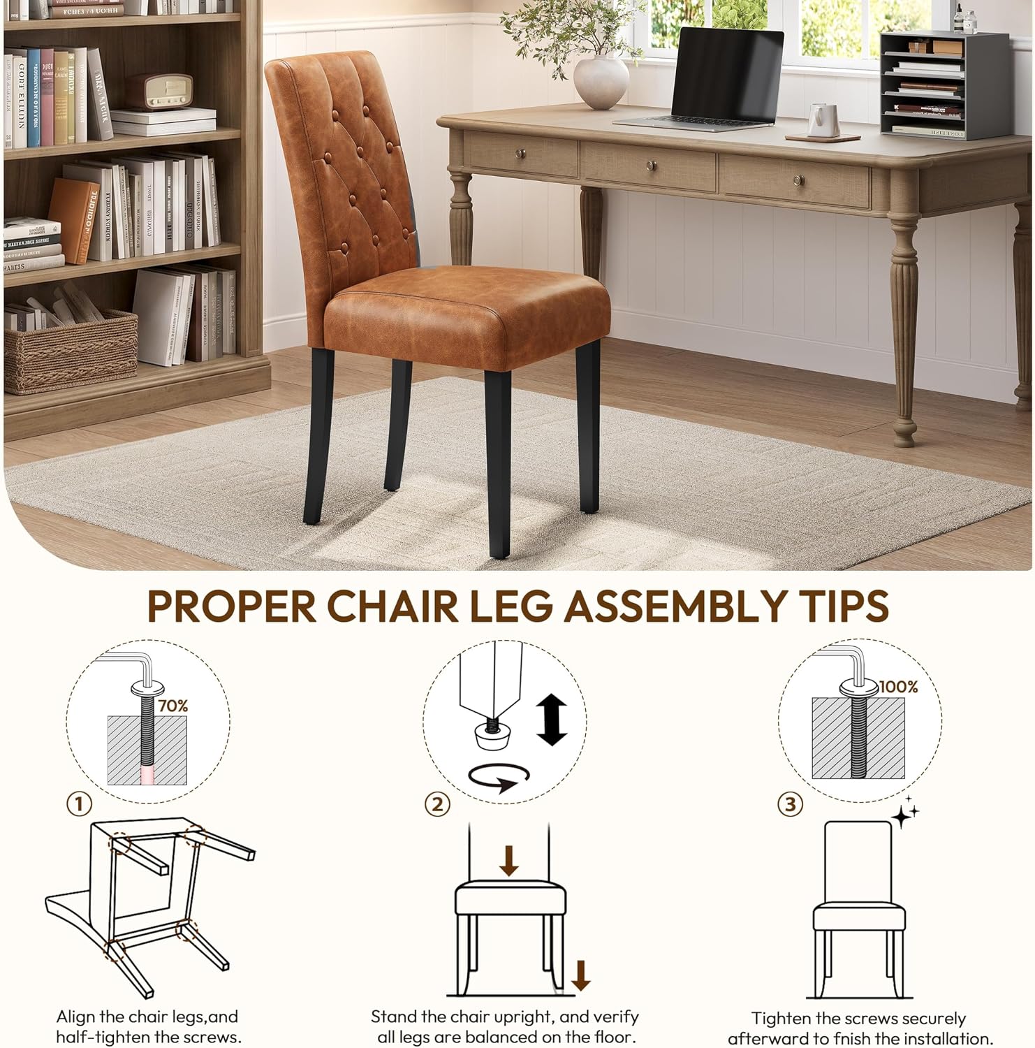 Yaheetech Dining Chairs Set of 2 Button Tufted Kitchen Chairs Brown