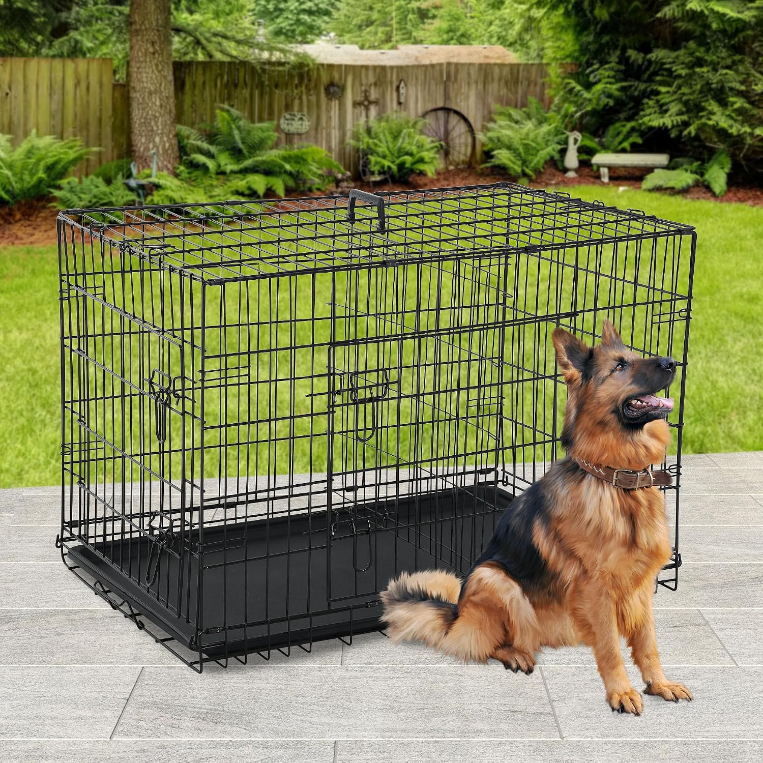 BestPet | Dog Crate | 48" | Black | Foldable Metal Kennel with Double Doors