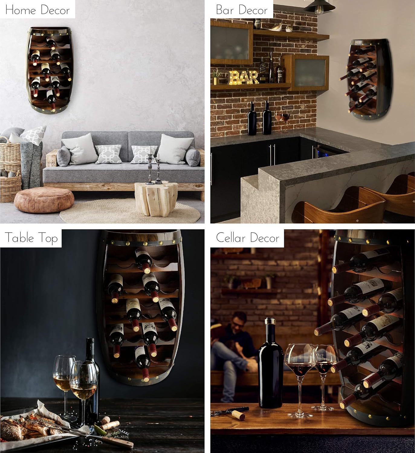 CoTa Global Alexander Wooden Barrel Wine Rack - 18 Bottles Wine Storage Rack, Wooden Rack Free Standing, Liquor Bar Shelf, Rustic Bottle Holder