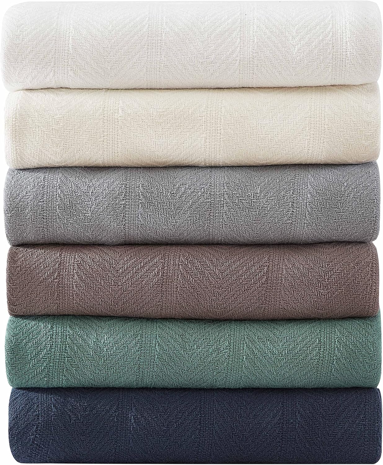 Eddie Bauer - Queen Size Blanket, 100% Soft Cotton Bed Blanket for Year Round Comfort, Throw Blanket for Couch or Bed (Herringbone Blue Stripe)