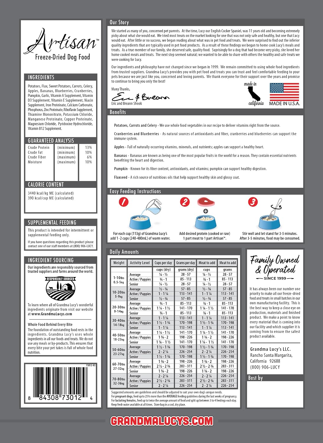 Grandma Lucy's Artisan Dog Food, Grain Free and Freeze-Dried - Artisan Chicken, 10Lb Bag
