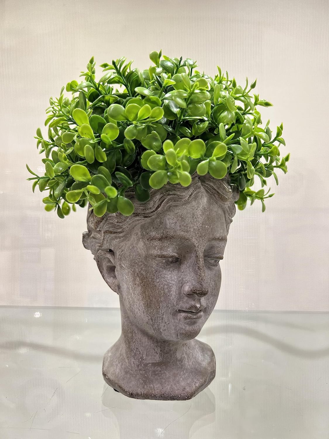 Abbott Collection Large Woman Head Planter | Hand-Finished Greco-Roman Style, Indoor & Outdoor, For Flowers & Succulents, Cement, Gray, 10"H