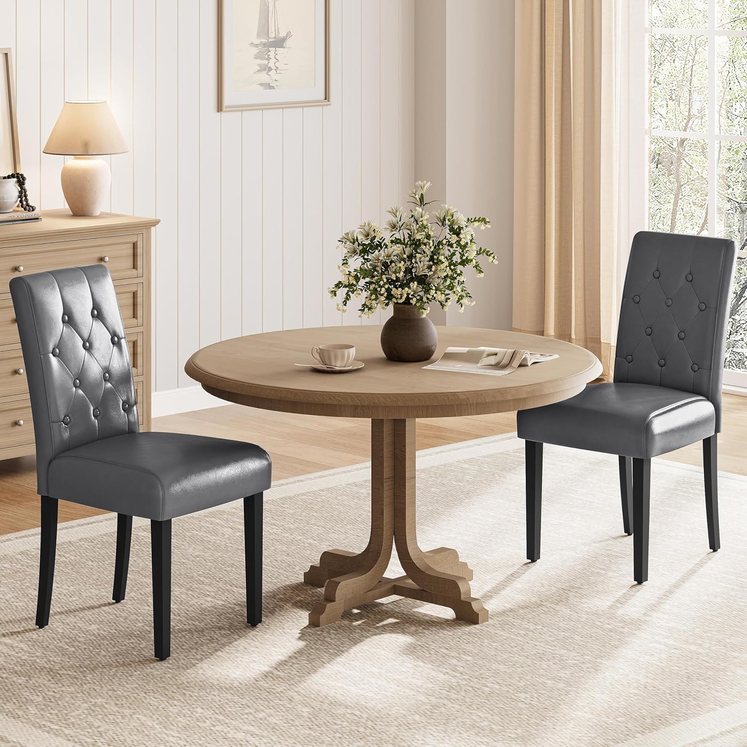 Yaheetech Dining Chairs Set of 2 Button Tufted Kitchen Chairs Brown