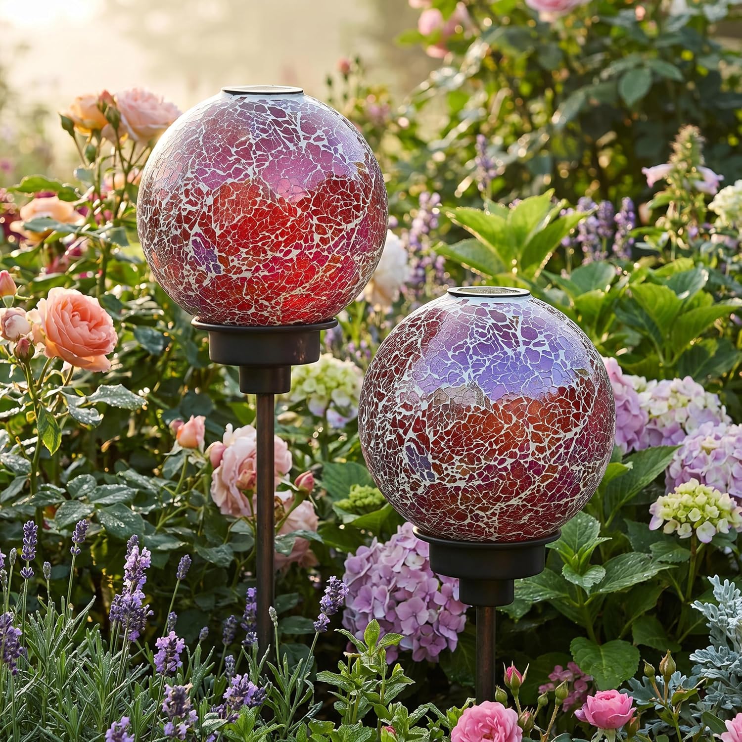 Sunnydaze Solar Gazing Ball for Garden, Mosaic Cool Blooms