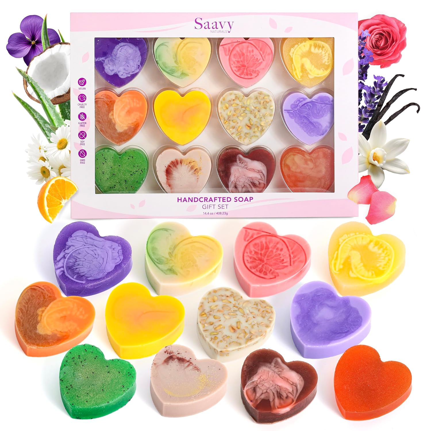 Saavy Naturals Hydrating & Purifying Mini Soap – Plant-Based, Nourishing & Moisturizing Bar Soap Gift Set for Men & Women – Mini Square Shaped Artisan Bar Soaps, 10 pack