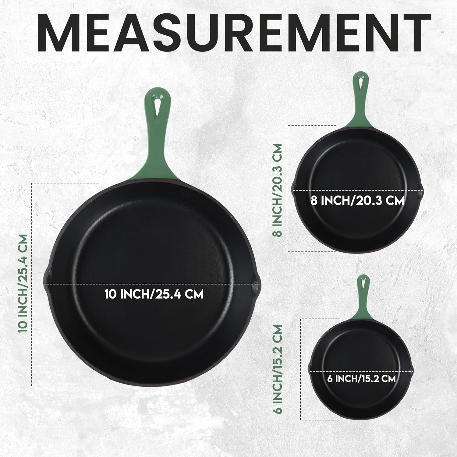 Utopia Kitchen Cast Iron Skillet Set 3 Piece 6 8 10 Inch PFAS-Free Black | Chef Pan, Even Heat Distribution, Stovetop, Campfire and Grill Safe, Large Skillet Set, Indoor Outdoor Use