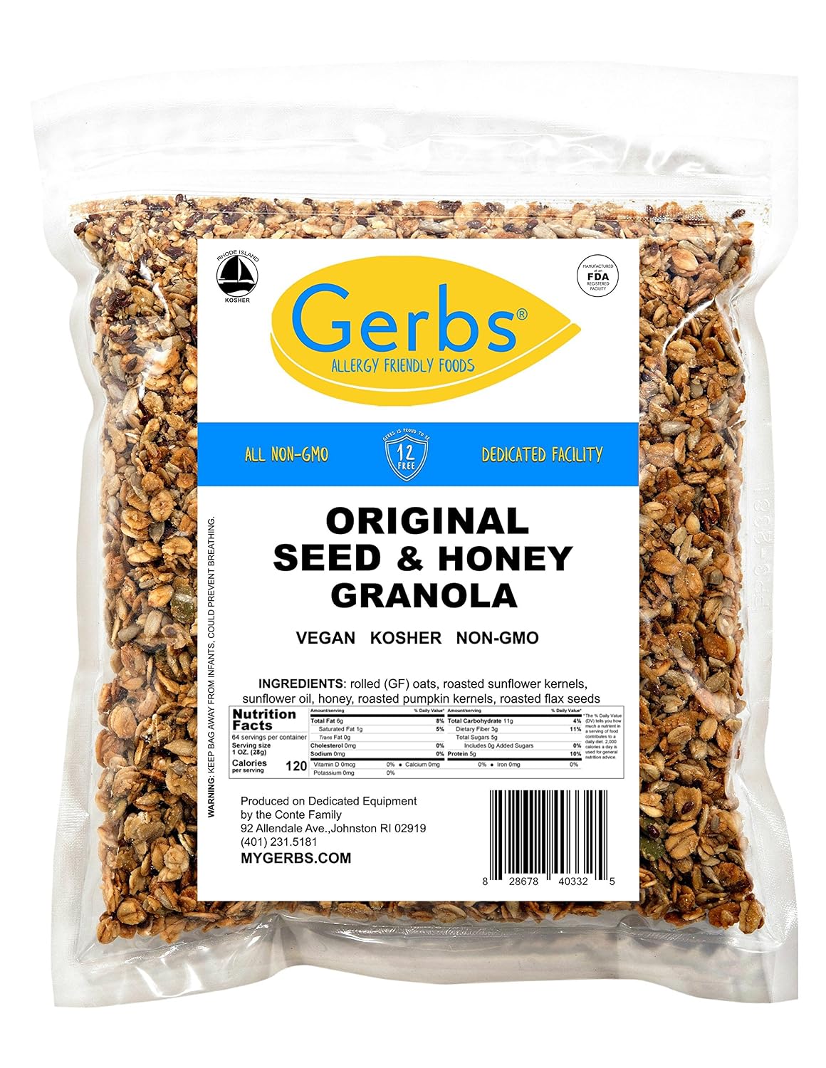 Gerbs Super 5 Seed Granola 2 lbs. | Small Batch, No Additives | Crunchy 5-Seed Blend: Pumpkin, Sunflower, Chia, Hemp & Flax | Top 14 Allergen-Free