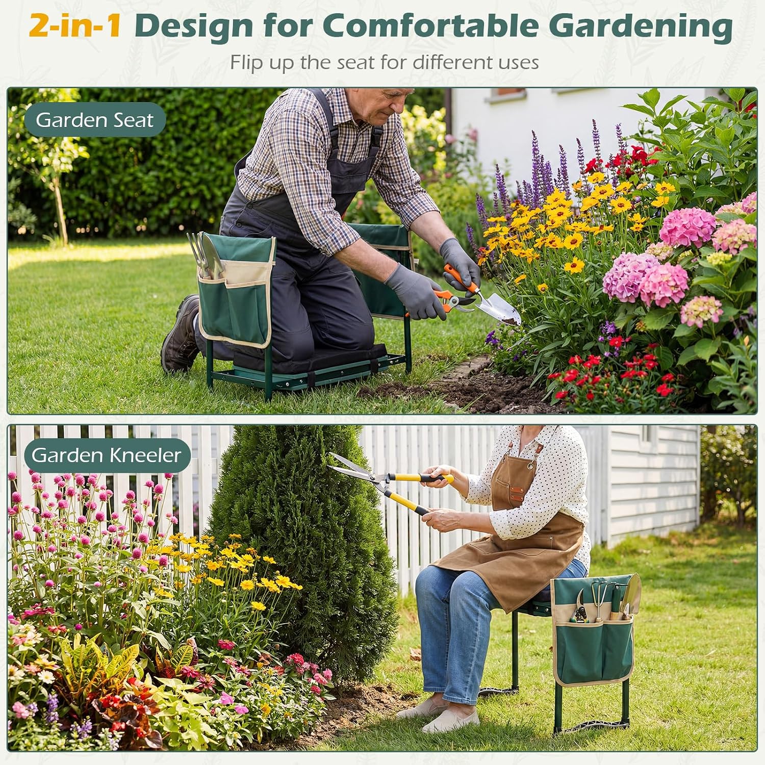 Goplus Garden Kneeler and Seat, Foldable Garden Bench for Kneeling & Sitting, Widened 8" EVA Soft Foam Pad