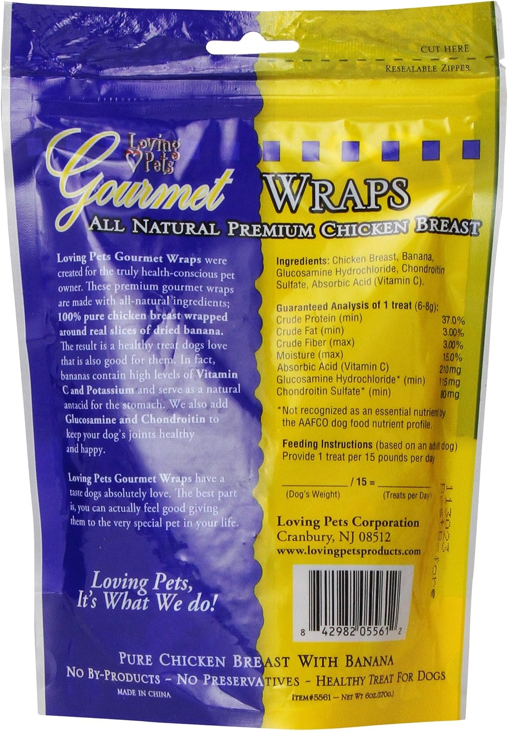 Loving Pets Gourmet All Natural Premium Sweet Potato and Chicken Wraps with Glucosamine and Chondroitin, Dog Treats, 8oz