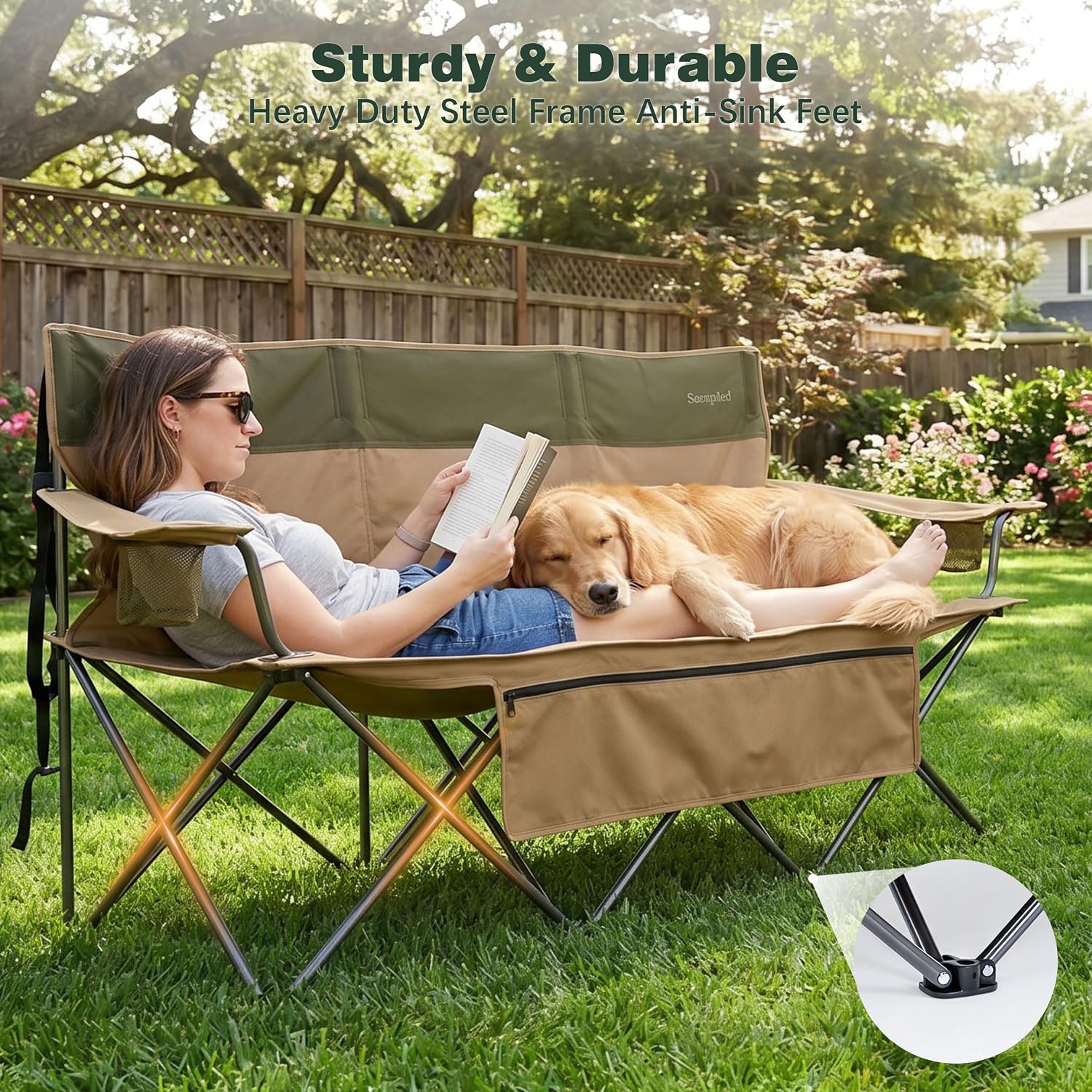 SUNNYFEEL Folding Double Camping Chair Oversized Loveseat for Adults
