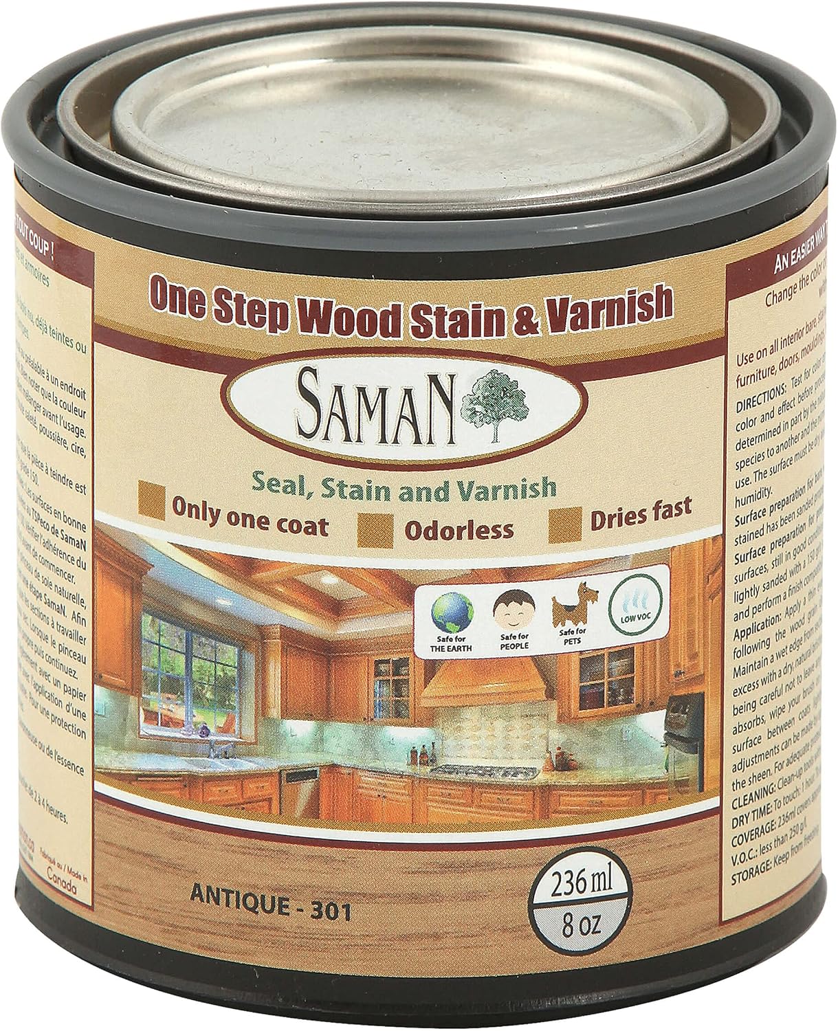 SamaN Interior One Step Wood Seal, Stain and Varnish – Oil Based Odorless Dye - Protection for Furniture and Fine Wood (Cedar SAM-303, 8 oz)