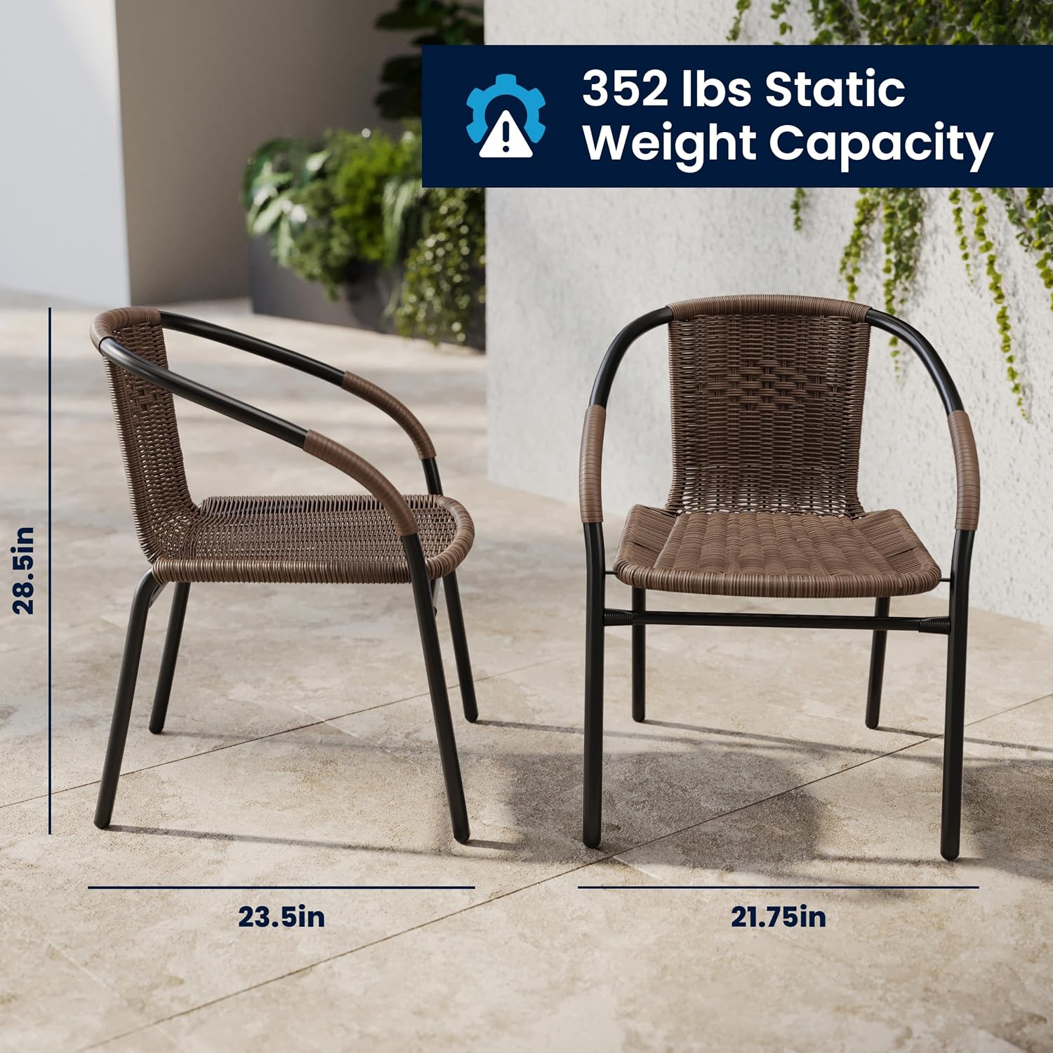 Flash Furniture Lila Modern Rattan Indoor/Outdoor Stackable Dining Chairs, Stacking Rattan Bistro Chairs for Patio or Restaurant, Set of 4, Brown | Commercial Grade, Indoor/Outdoor Use