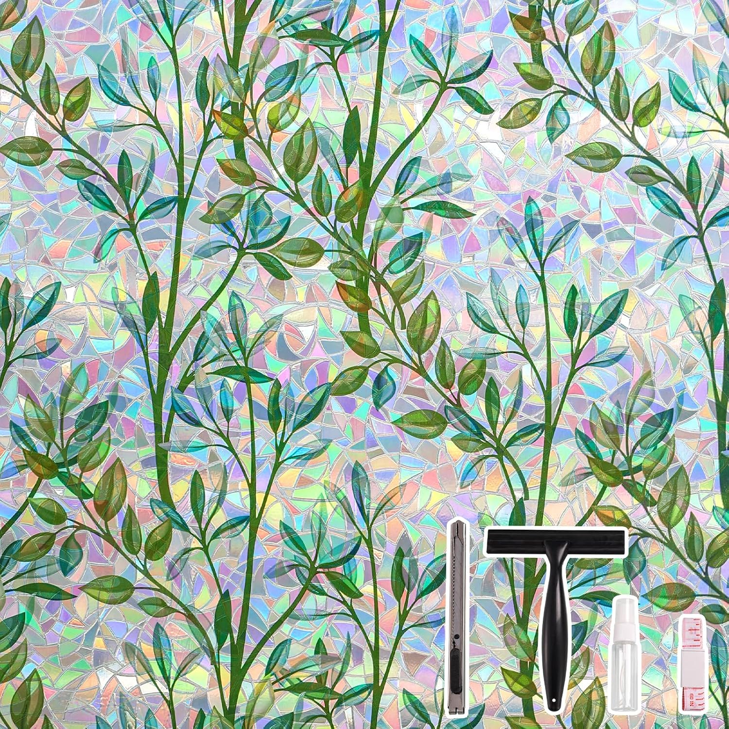 LEMON CLOUD Window Privacy Film, Rainbow Stained Glass Cling,17.5″ x 78.7″