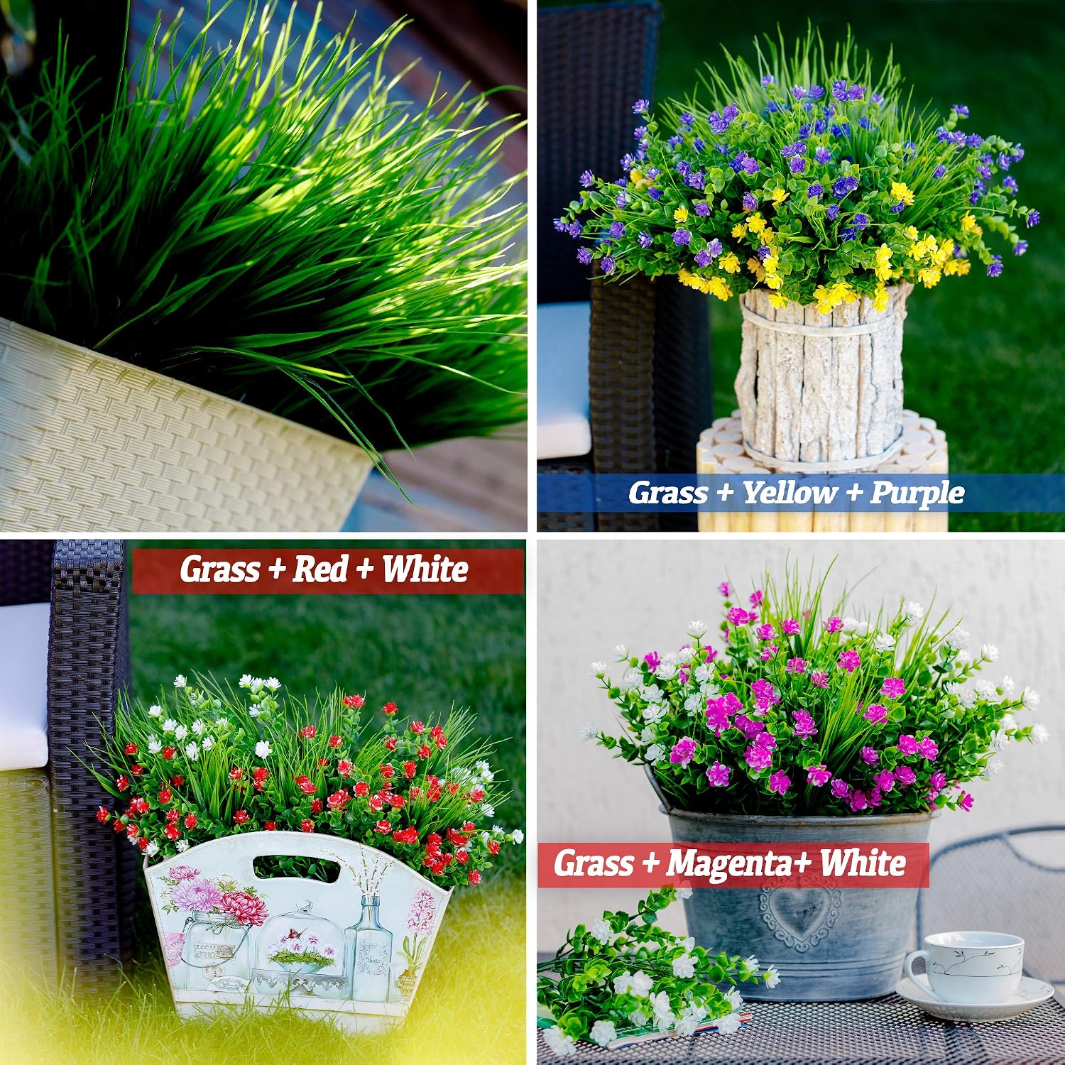 AXYLEX Artificial Flowers for Outdoors, 12 Bundles Fake Plants (Yellow) | UV resistant faux plastic flowers, no fade artificial greenery – garden, patio, porch & home