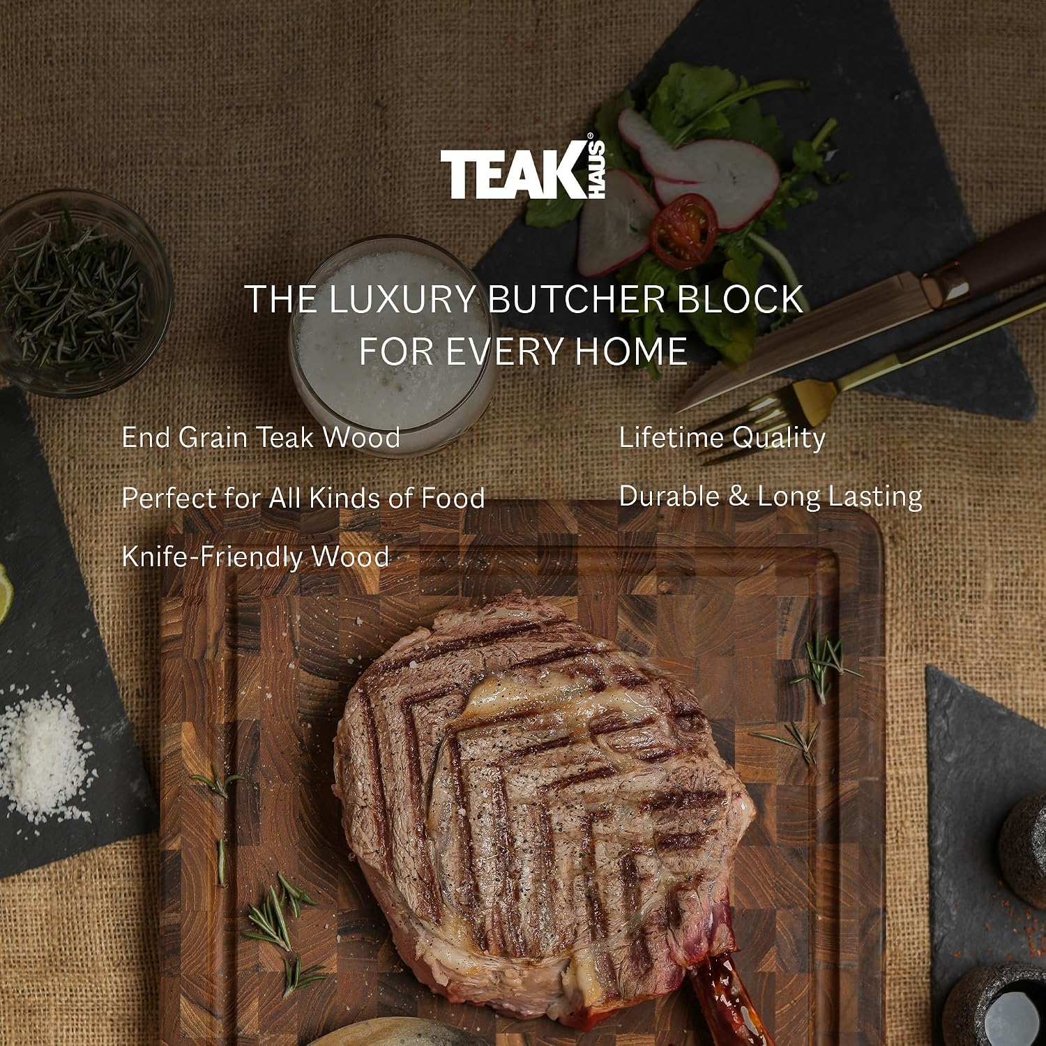 Teakhaus Butcher Block Carving Board - Large Extra Thick Cutting Board with Juice Groove - Holiday Gift Ideas for Men and Women - Gift-Ready End Grain Wood, Knife Friendly - FSC Certified