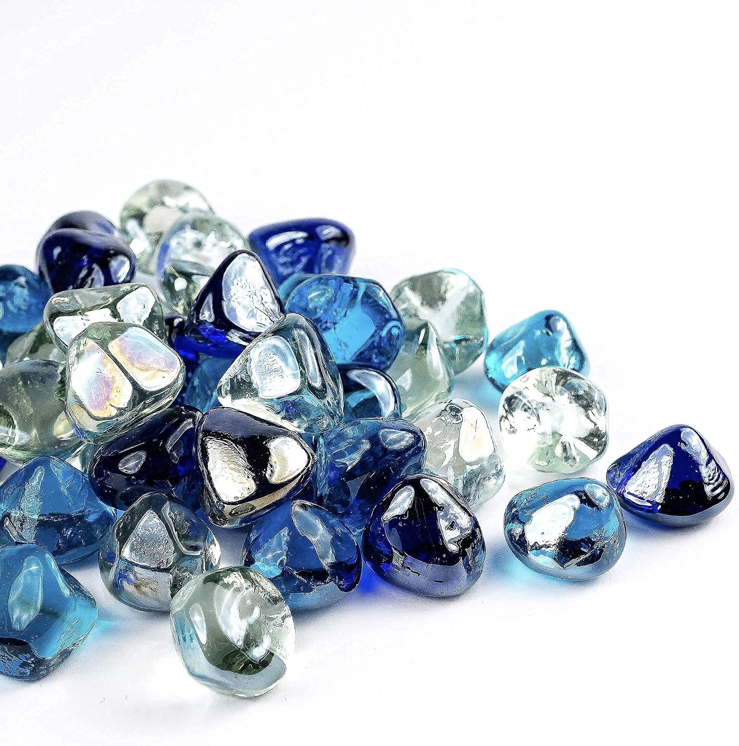 Fire Glass Diamond 1 Inch Fire Pit Glass Rocks for Propane or Gas Fire Pit （10 Pounds Margarita Azura Blue ） Gift Package