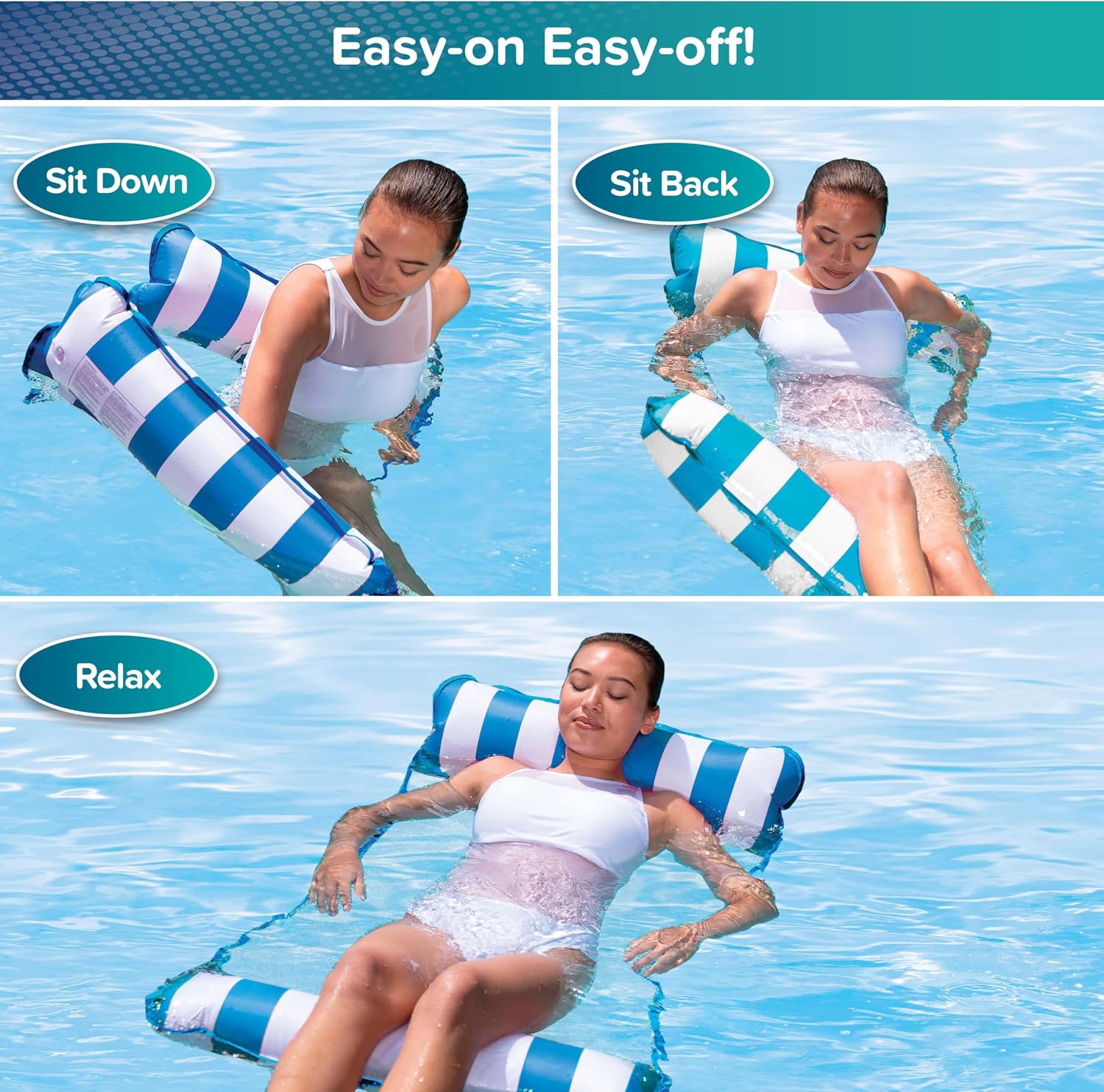 Aqua 4-in-1 Monterey Hammock Pool Float & Water Hammocks – 2-3-4 Multipacks – Multiple Colors/Styles – for Adults and Kids Floating