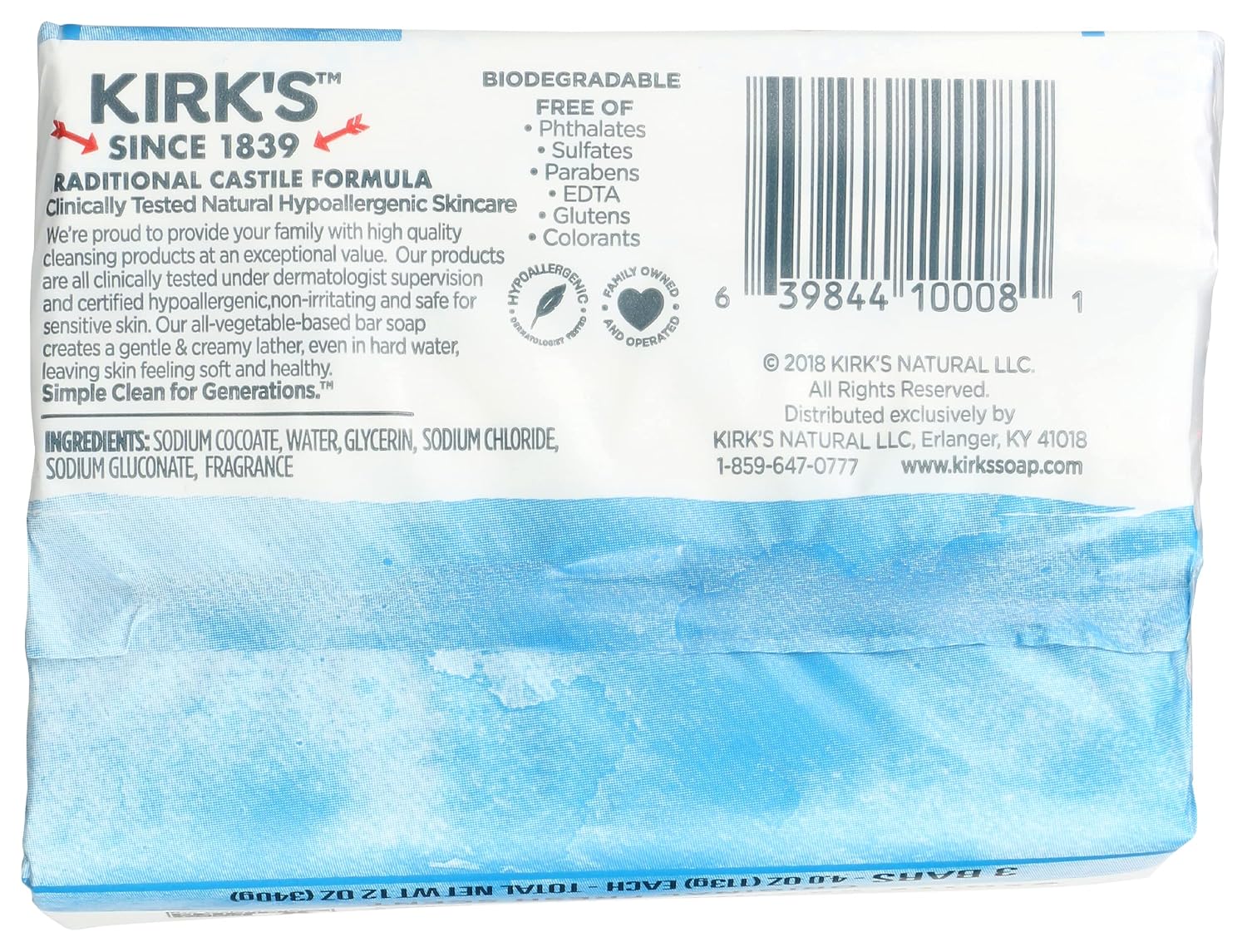 Kirk's Original Coco Castile Soap Fragrance Free 4 oz (Multi-Pack)