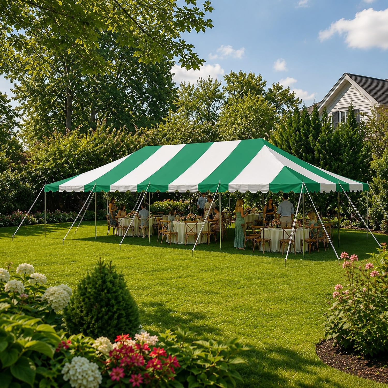 20’ x 20’ Weekender Canopy Pole Tent, Indoor and Outdoor Heavy Duty Easy Up, 80 Person Capacity Tent for Parties, Weddings, and Events, Commercial and Residential Use, PVC White Top | Easy Up Weekender Canopy Tent With 80 Person Capacity - Outdoor Canopi…