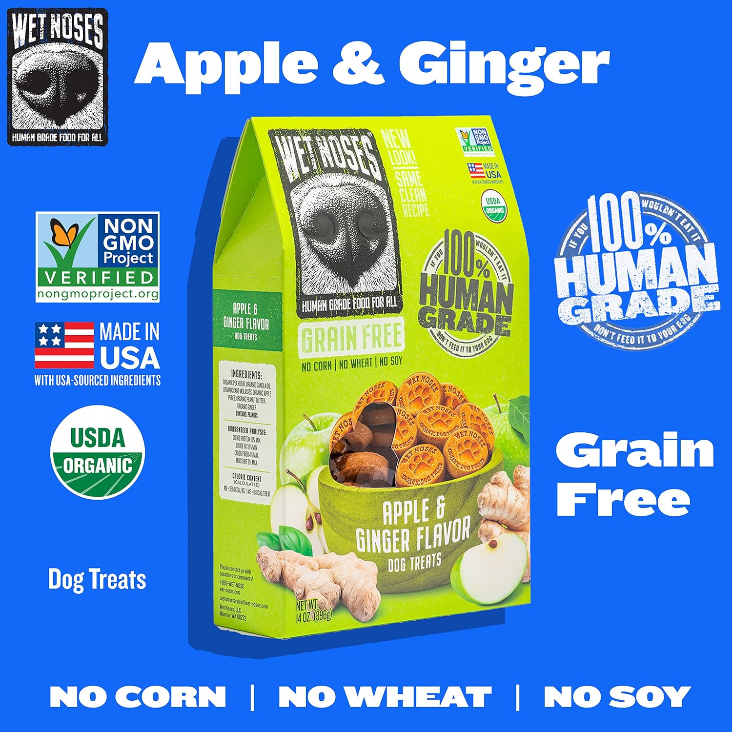 Wet Noses Organic Crunchy Dog Treats – All-Natural, Human-Grade, Non-GMO, Healthy Training & Delicious Snacks for Dogs