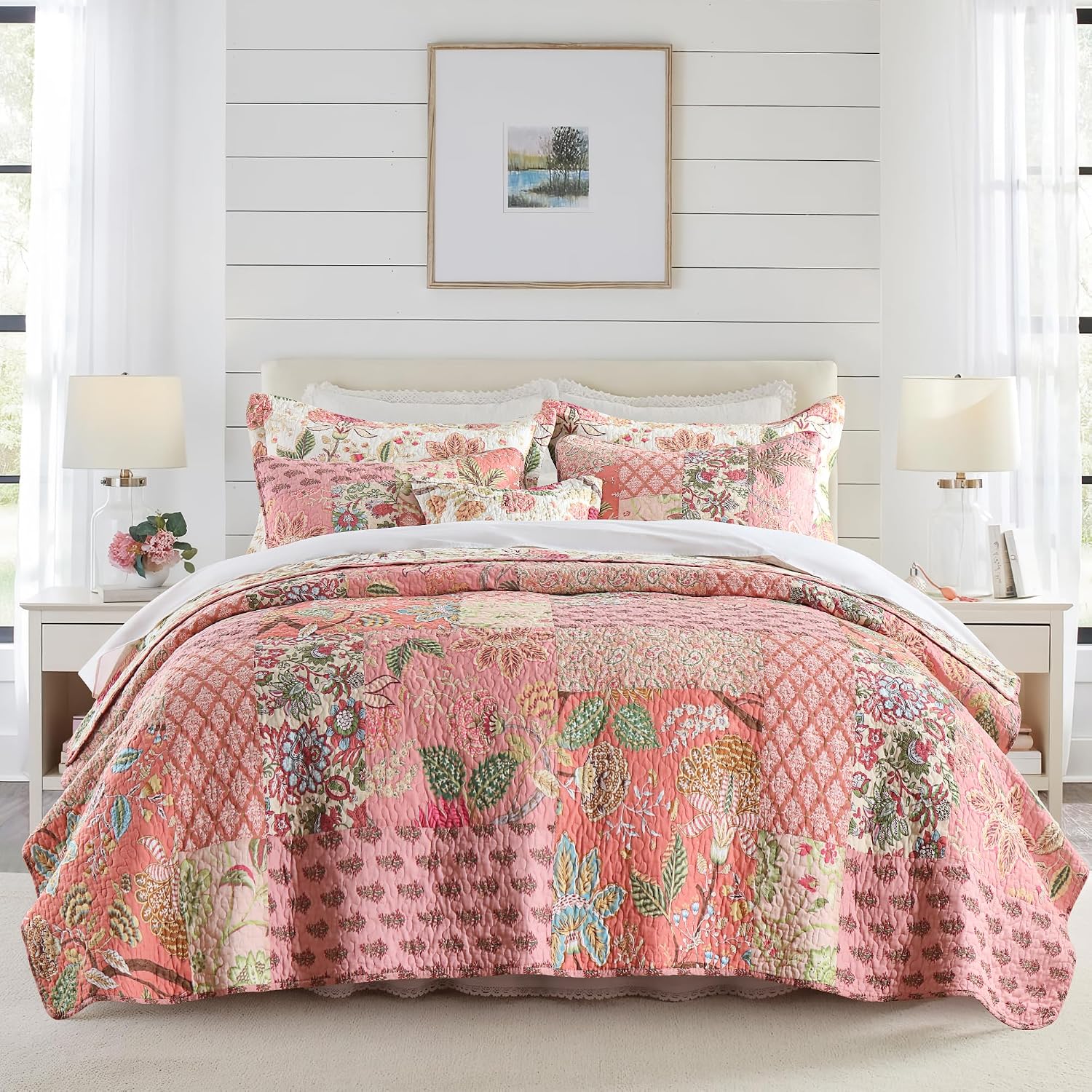 Striped Classical Cotton 3-Piece Patchwork Bedspread Quilt Sets, King Size