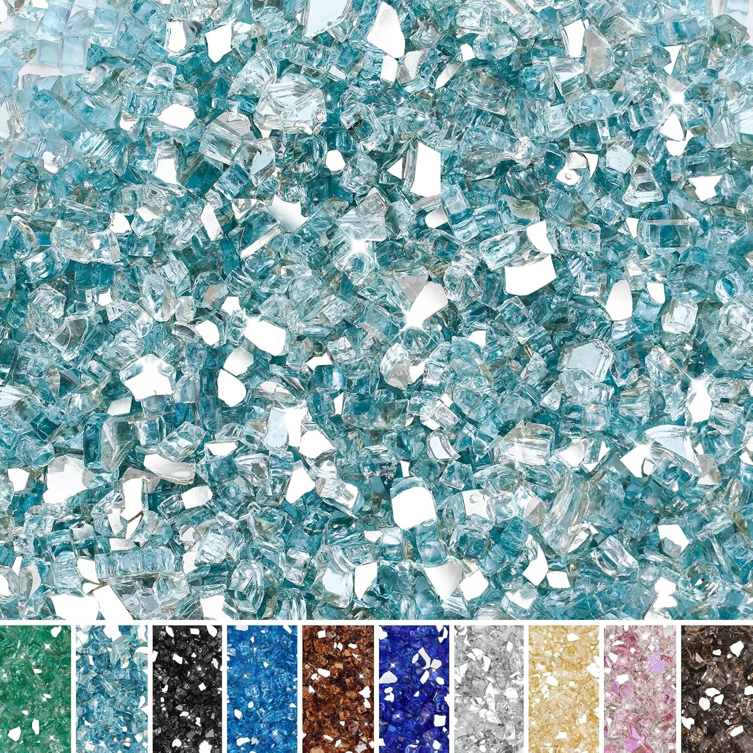 Skyflame Aqua Blue Fire Pit Glass for Propane Gas Fireplace, 10LB