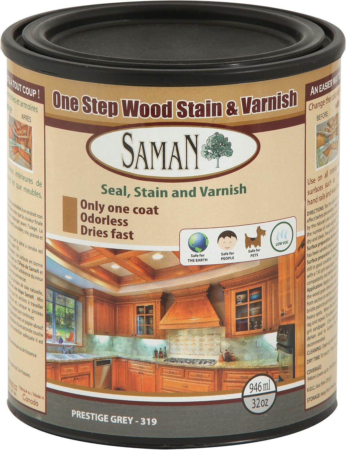 SamaN Interior One Step Wood Seal, Stain and Varnish – Oil Based Odorless Dye - Protection for Furniture and Fine Wood (Cedar SAM-303, 8 oz)