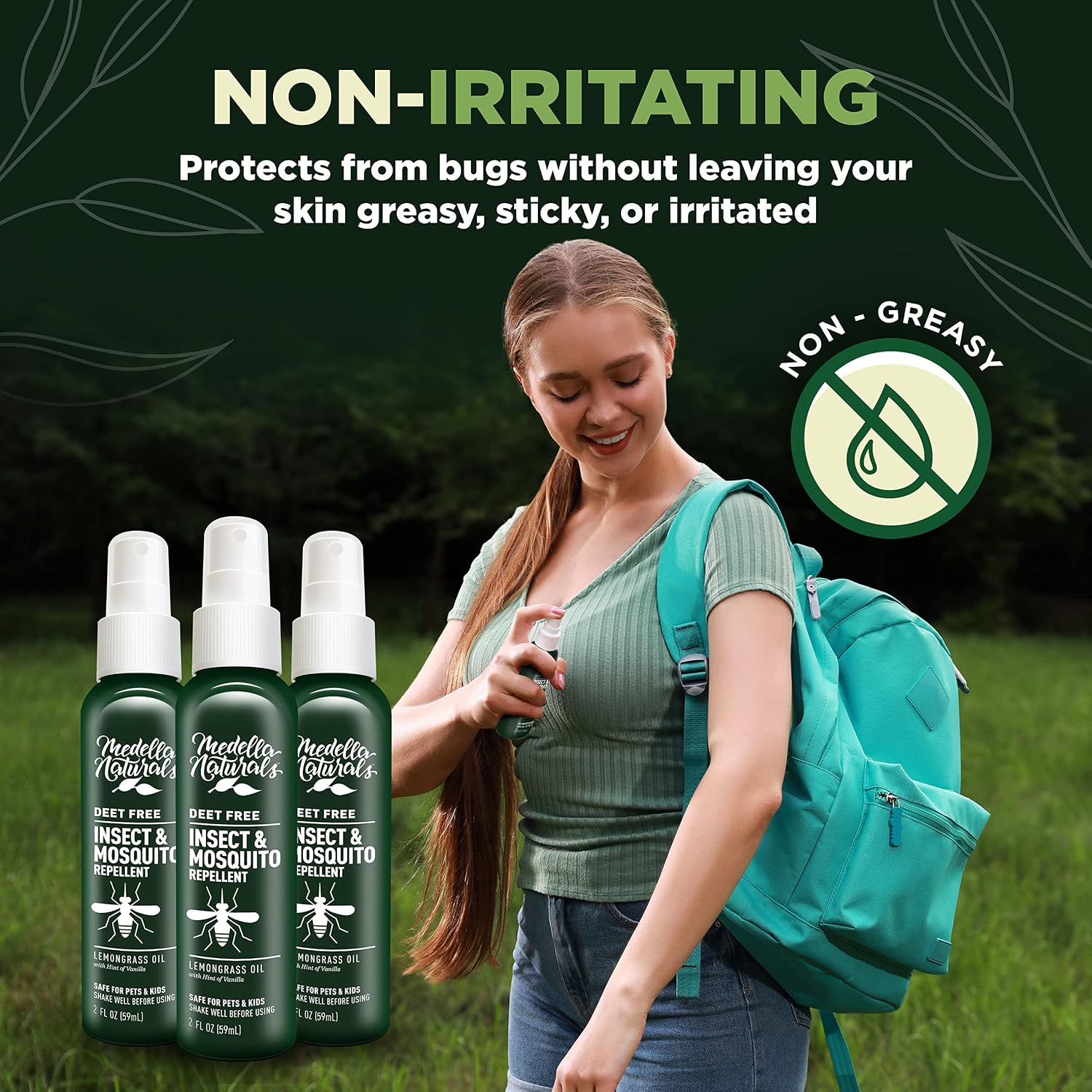 Deet-Free Insect & Mosquito Repellent – Nice Smelling, Pack of 2 (8 oz) | Insect Repellent with Lemongrass Oil Safe for Pets and Kids – Bug Spray for Mosquitoes, Gnats, Black Flies, and No-See-ums